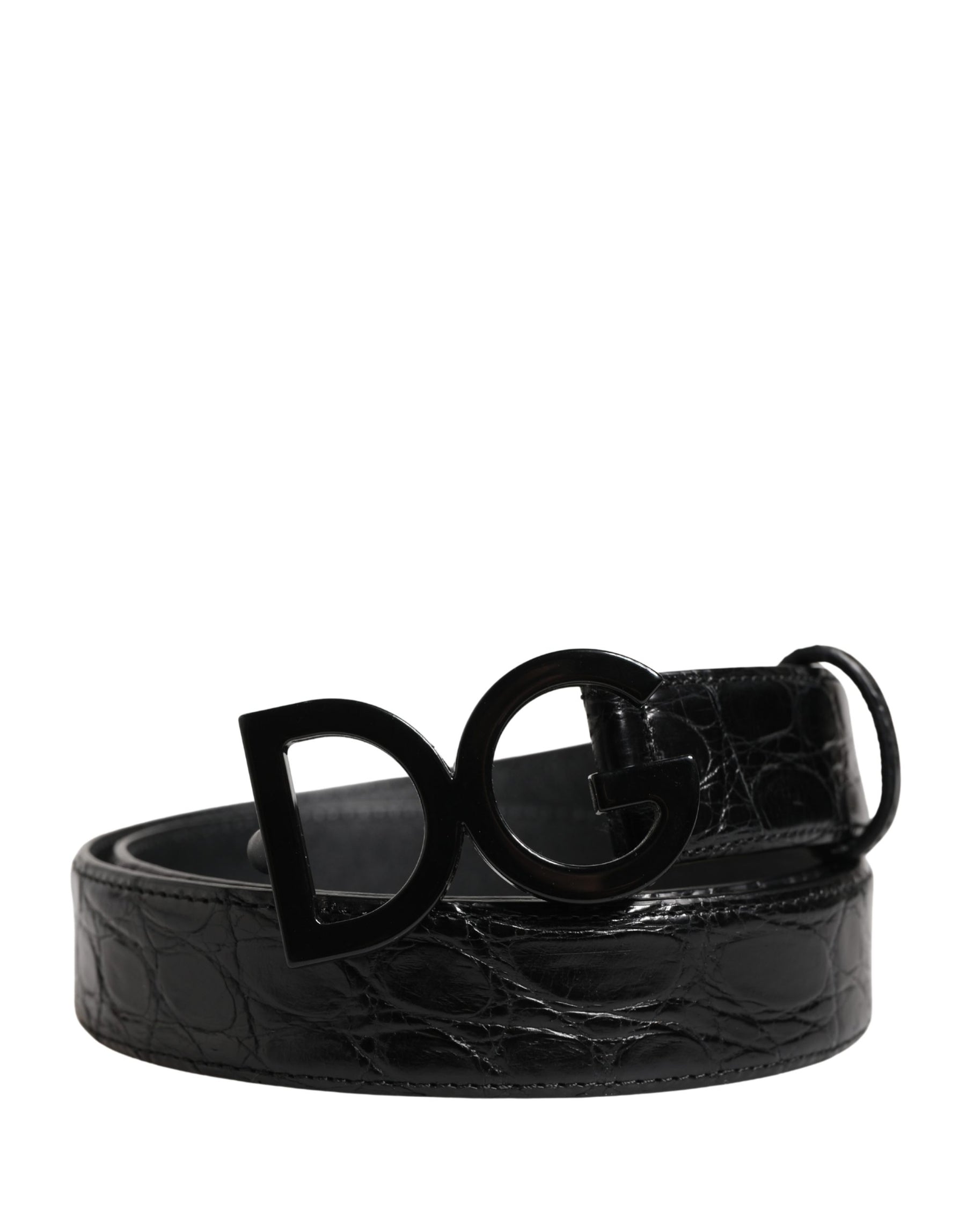 Dolce & Gabbana Men Black Exotic Leather Logo Buckle Belt | Regal Royce