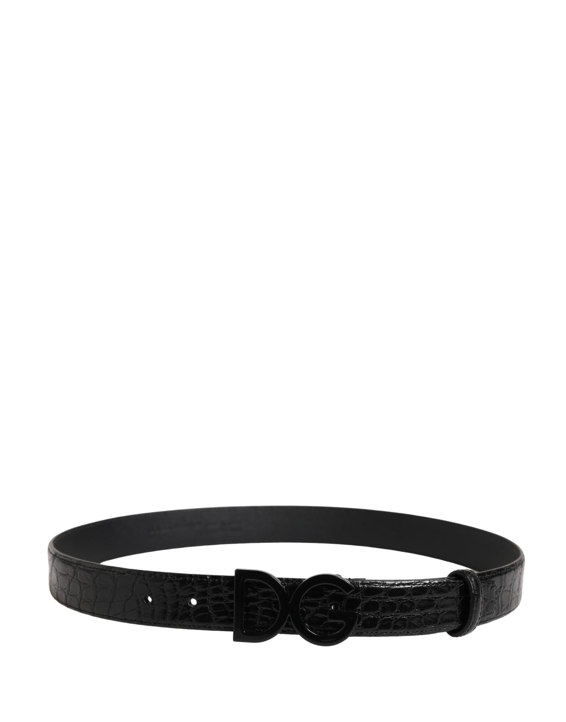Dolce & Gabbana Men Black Exotic Leather Logo Buckle Belt | Regal Royce