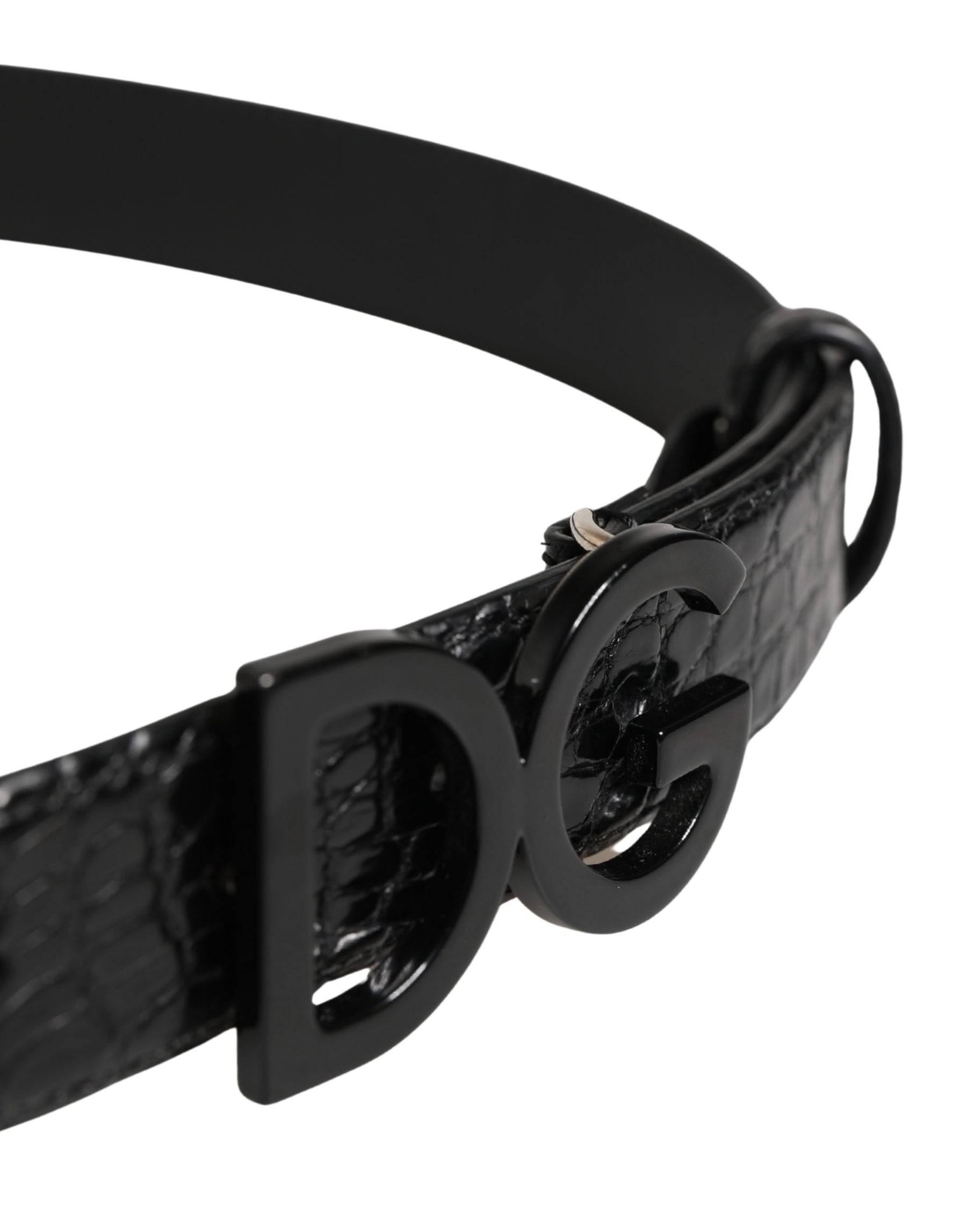 Dolce & Gabbana Men Black Exotic Leather Logo Buckle Belt | Regal Royce