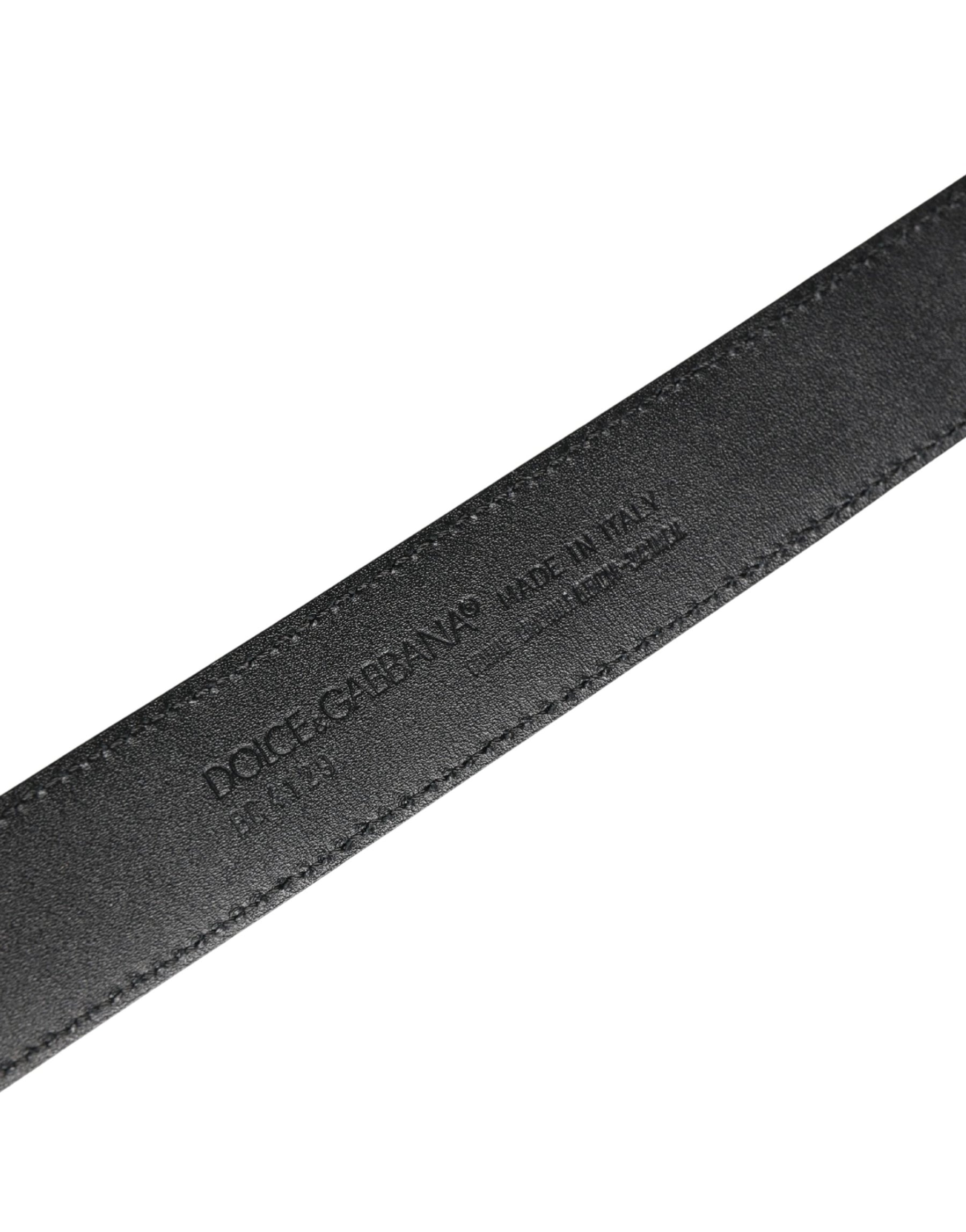 Dolce & Gabbana Men Black Exotic Leather Logo Buckle Belt | Regal Royce