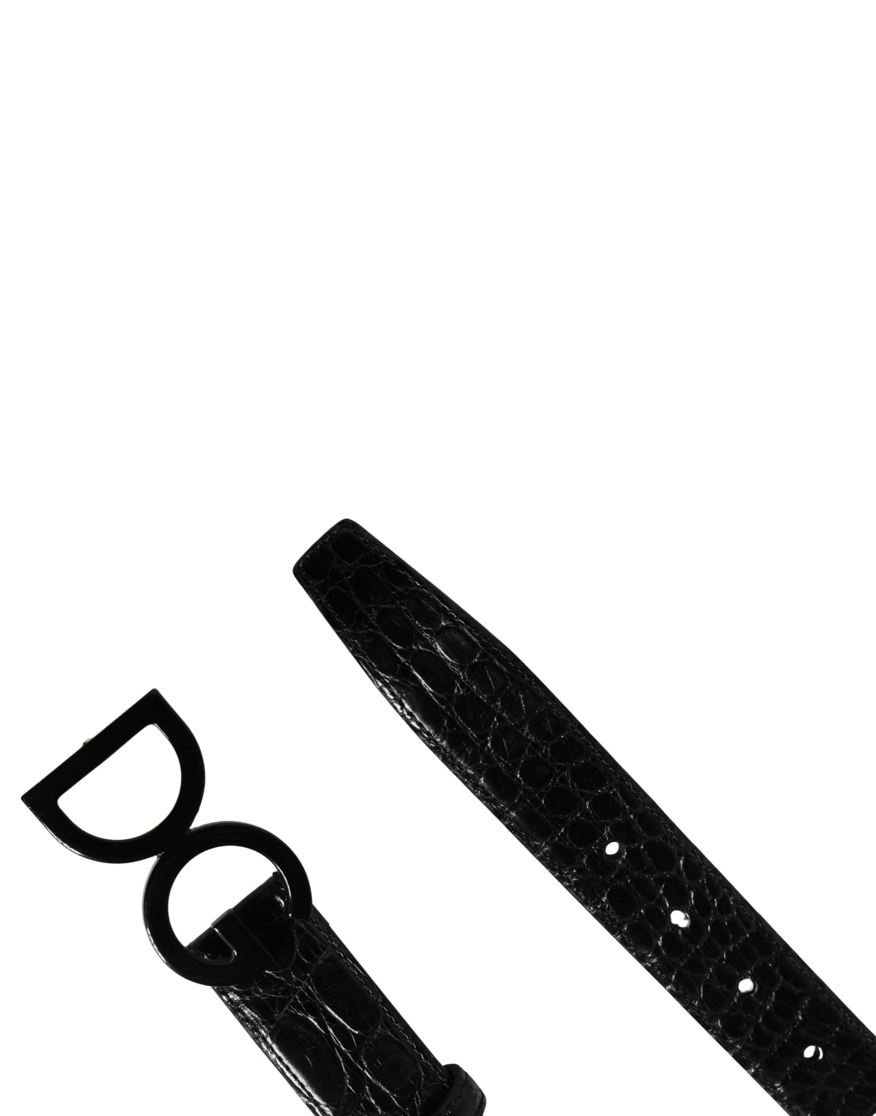 Dolce & Gabbana Men Black Exotic Leather Logo Buckle Belt | Regal Royce