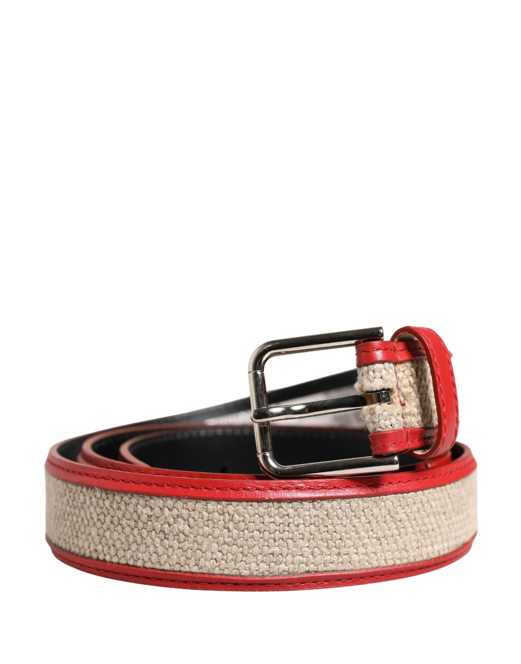 Dolce & Gabbana Men Beige Red Woven Leather Metal Buckle Belt | Regal Royce