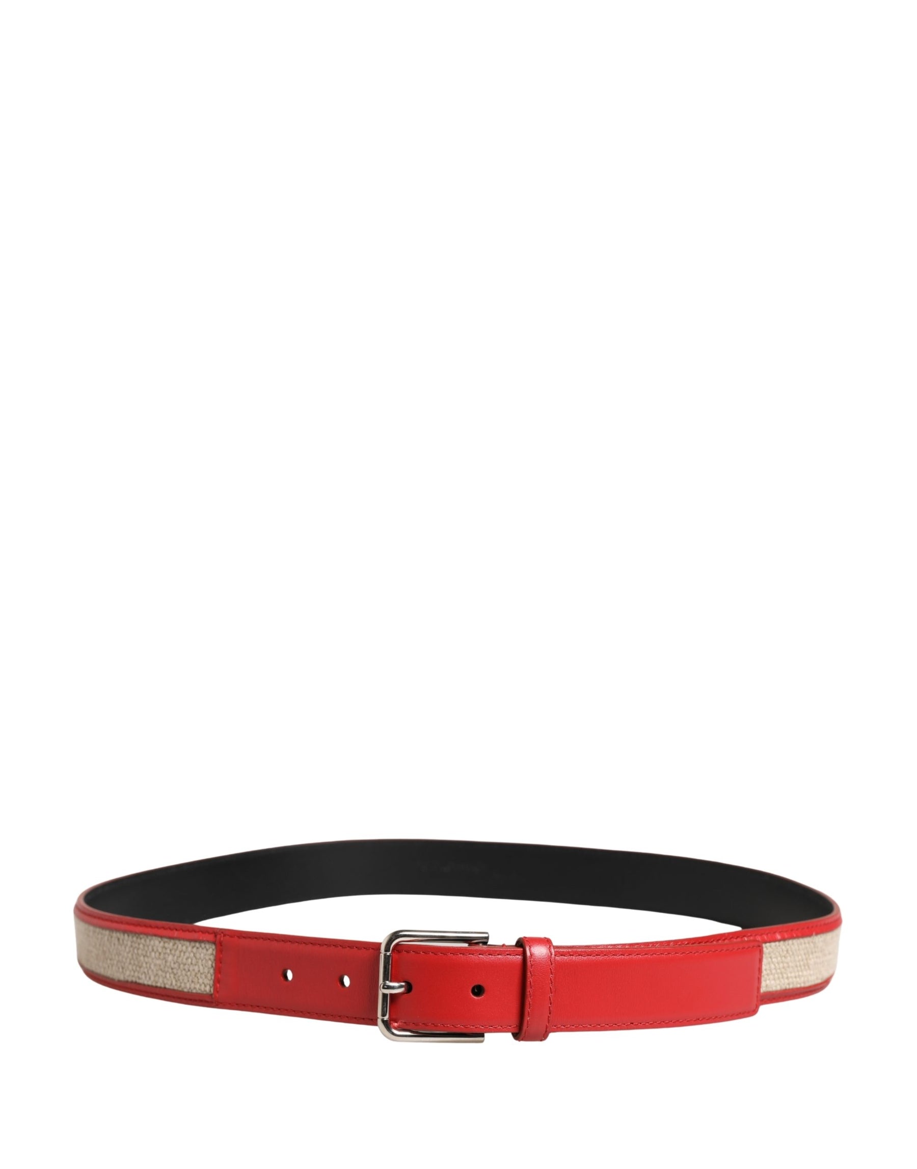 Dolce & Gabbana Men Beige Red Woven Leather Metal Buckle Belt | Regal Royce