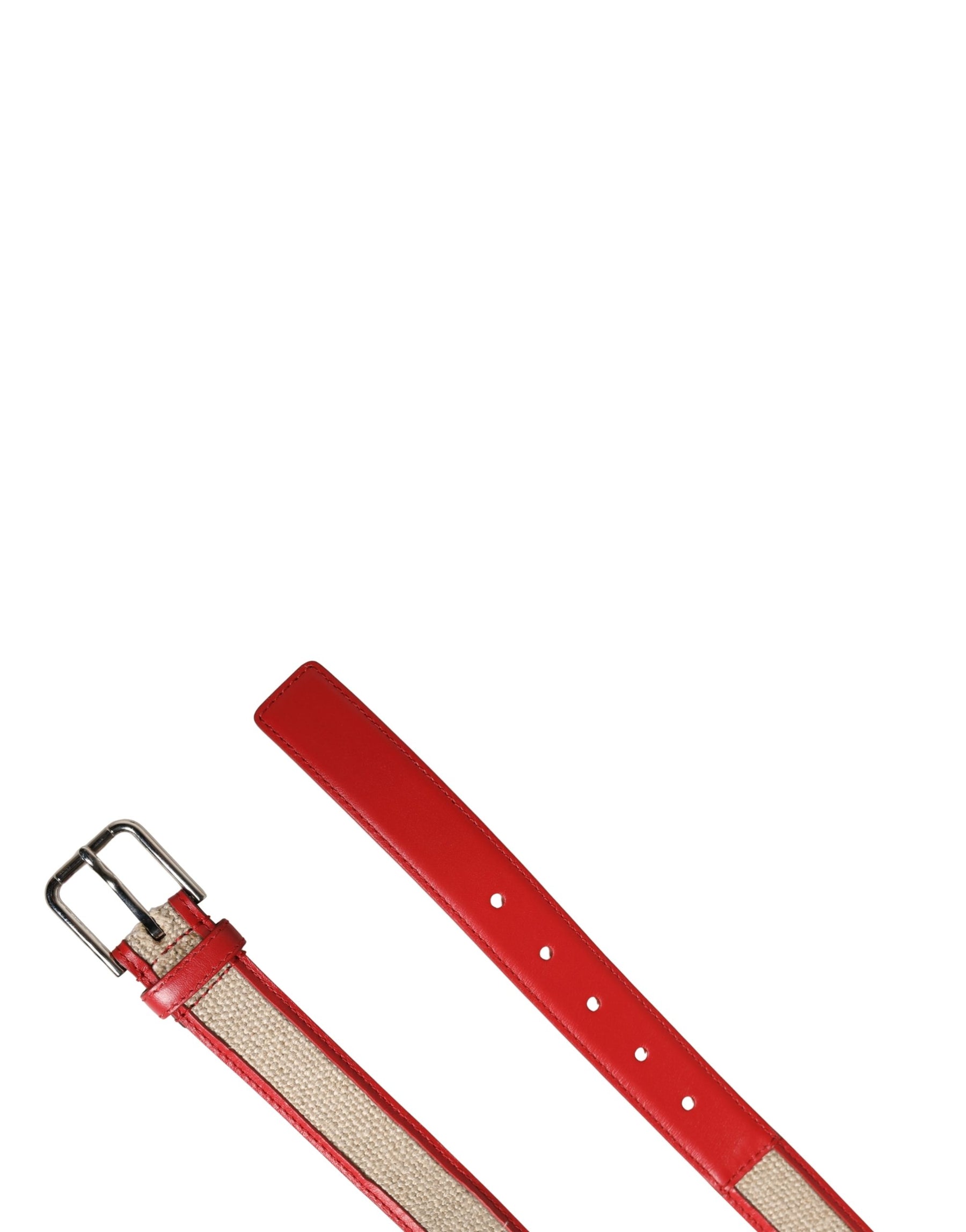 Dolce & Gabbana Men Beige Red Woven Leather Metal Buckle Belt | Regal Royce