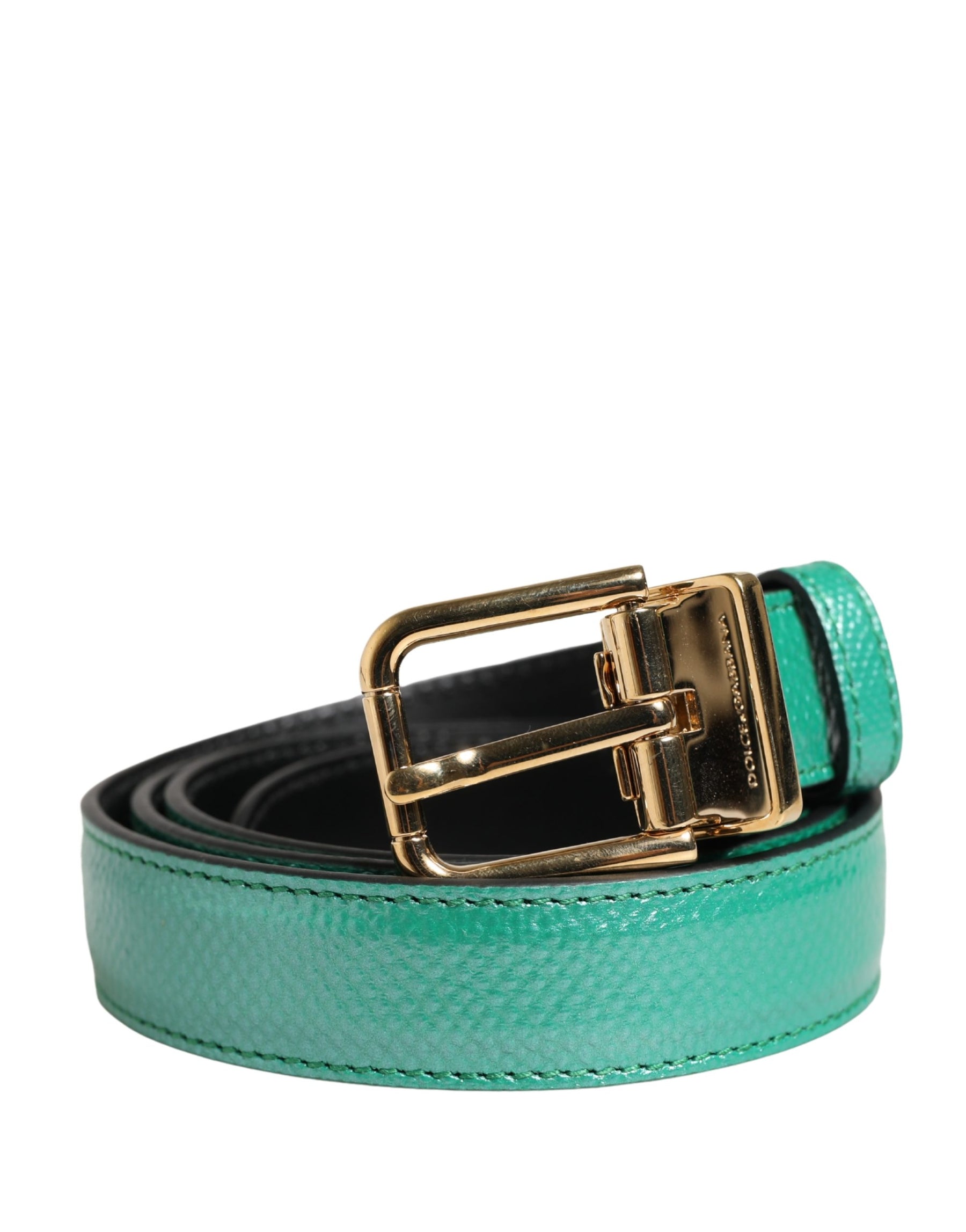Dolce & Gabbana Men Green Classic Leather Metal Buckle Belt | Regal Royce