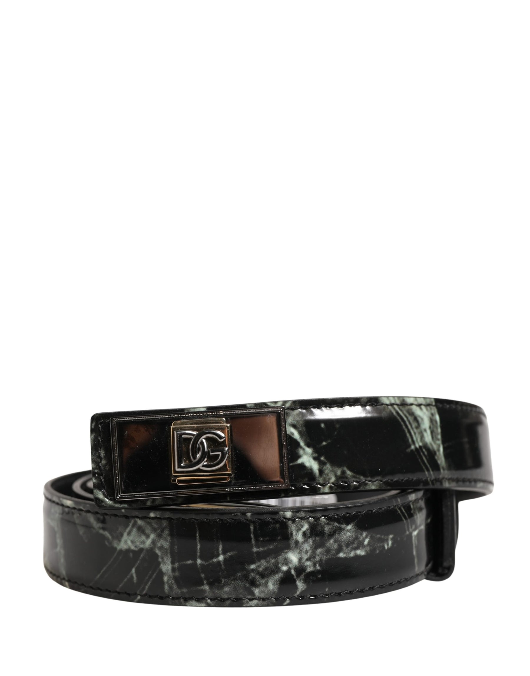 Dolce & Gabbana Men Black Marble Leather DG Logo Buckle Belt | Regal Royce