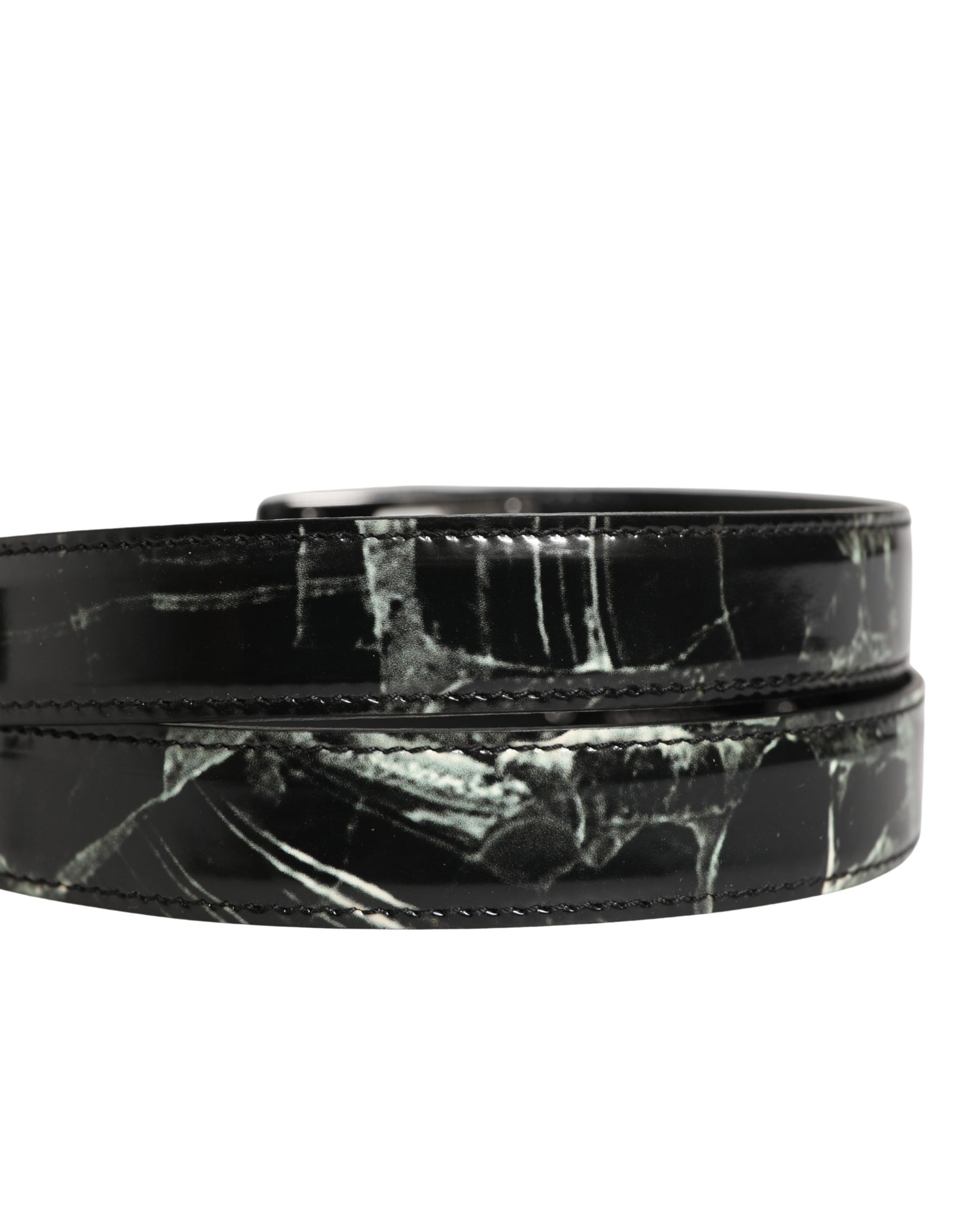 Dolce & Gabbana Men Black Marble Leather DG Logo Buckle Belt | Regal Royce