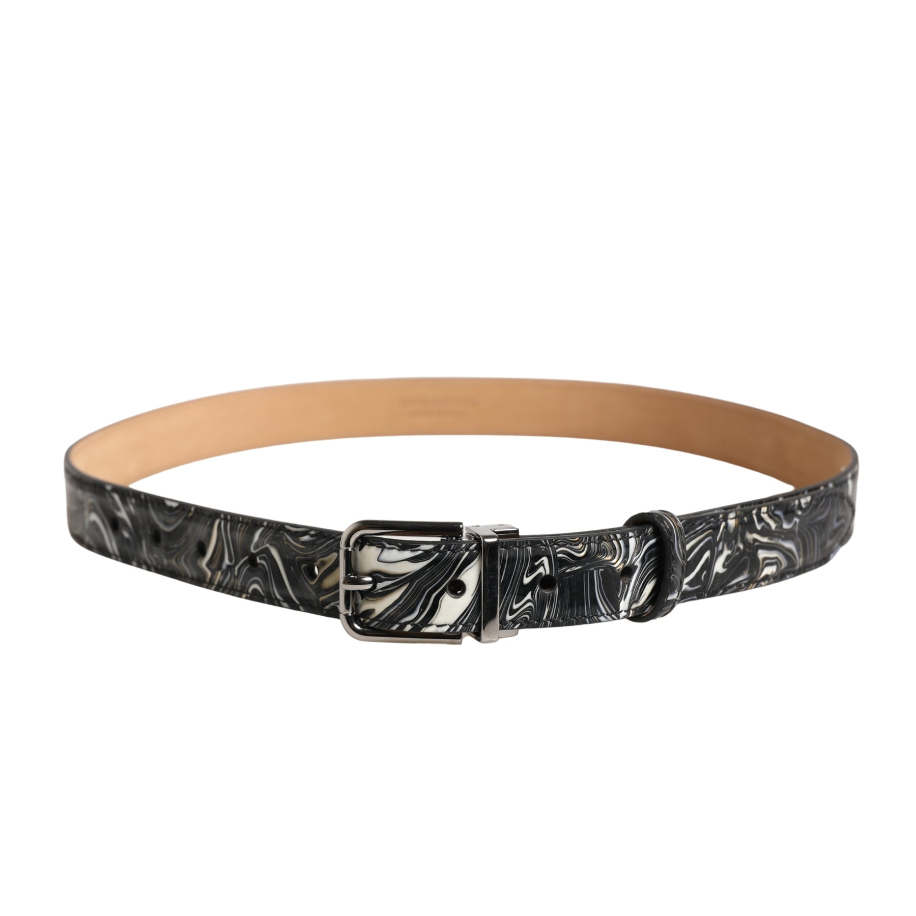 Dolce & Gabbana Men Black Marble Leather Metal Buckle Belt | Regal Royce