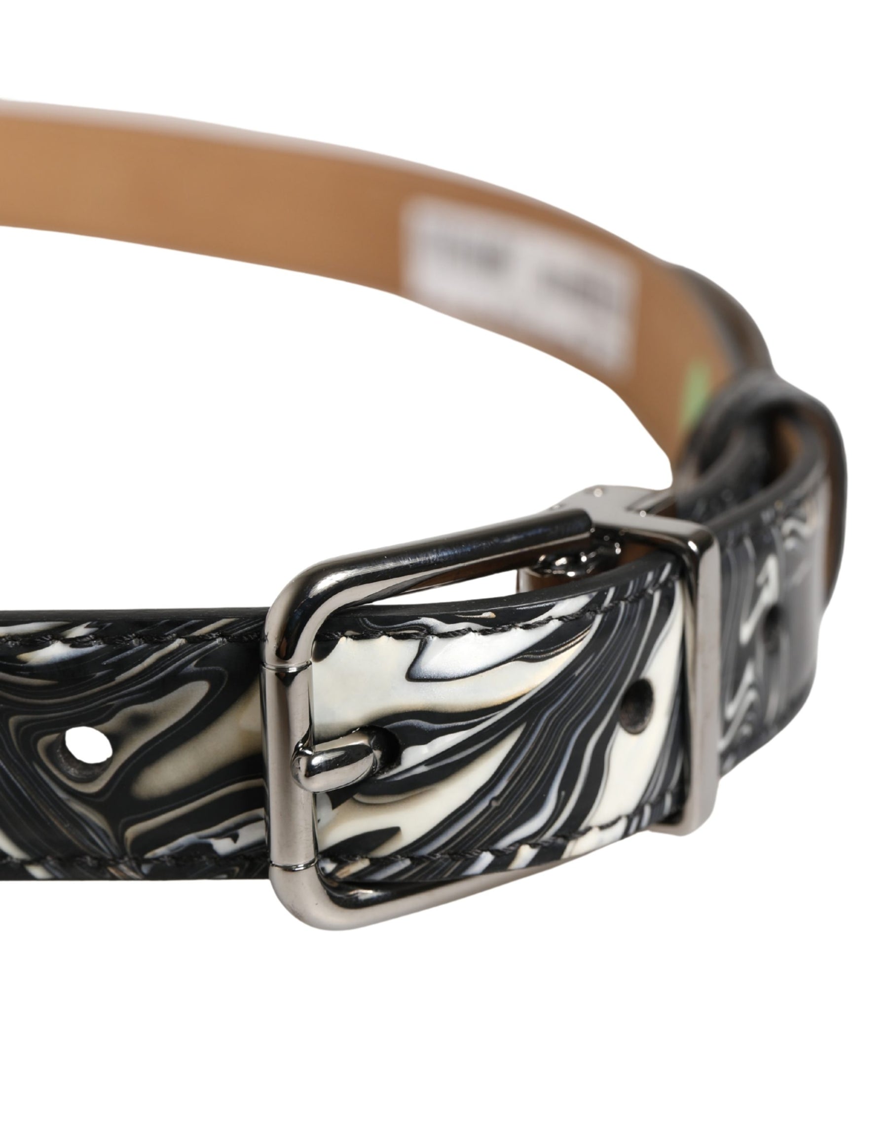 Dolce & Gabbana Men Black Marble Leather Metal Buckle Belt | Regal Royce