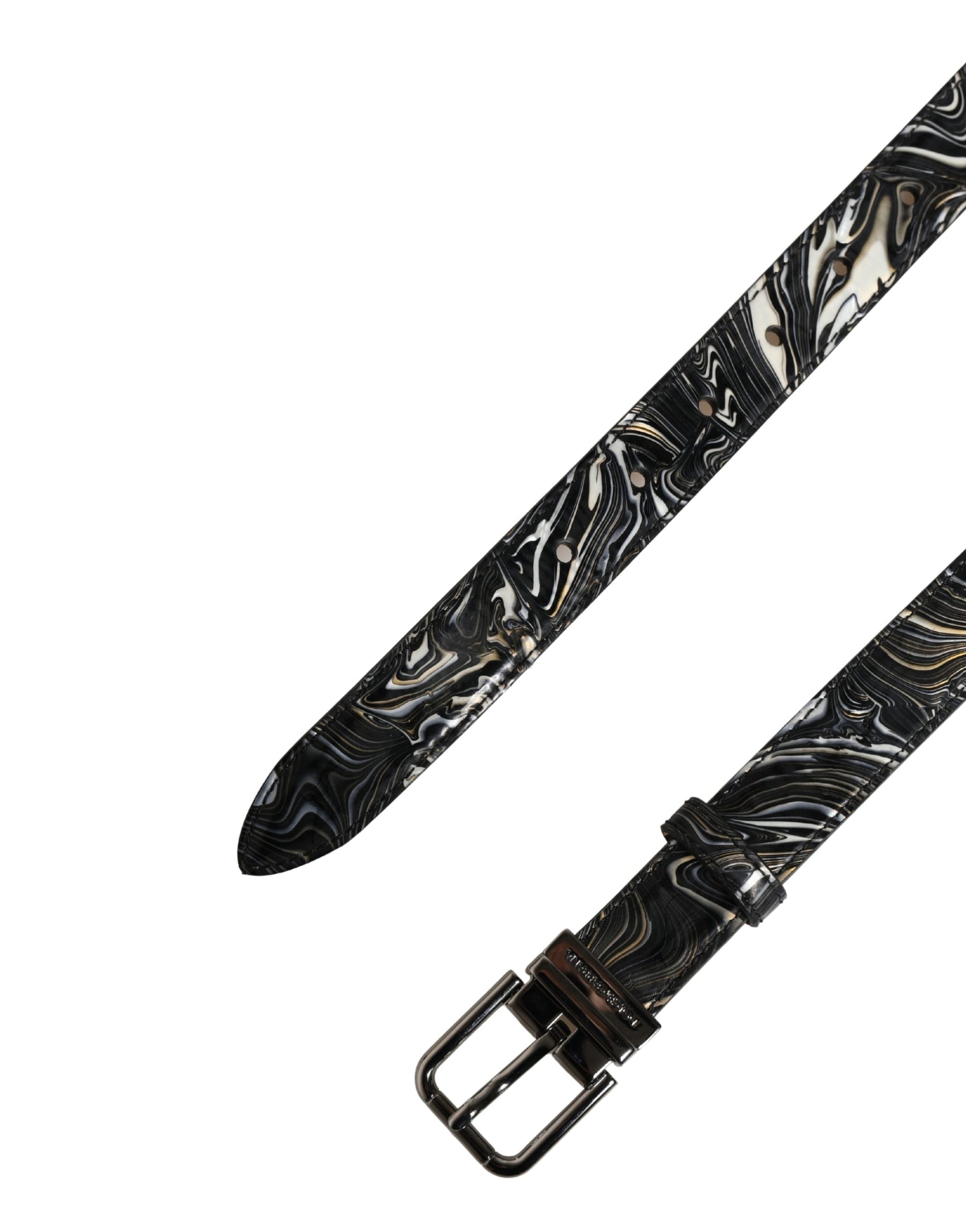 Dolce & Gabbana Men Black Marble Leather Metal Buckle Belt | Regal Royce