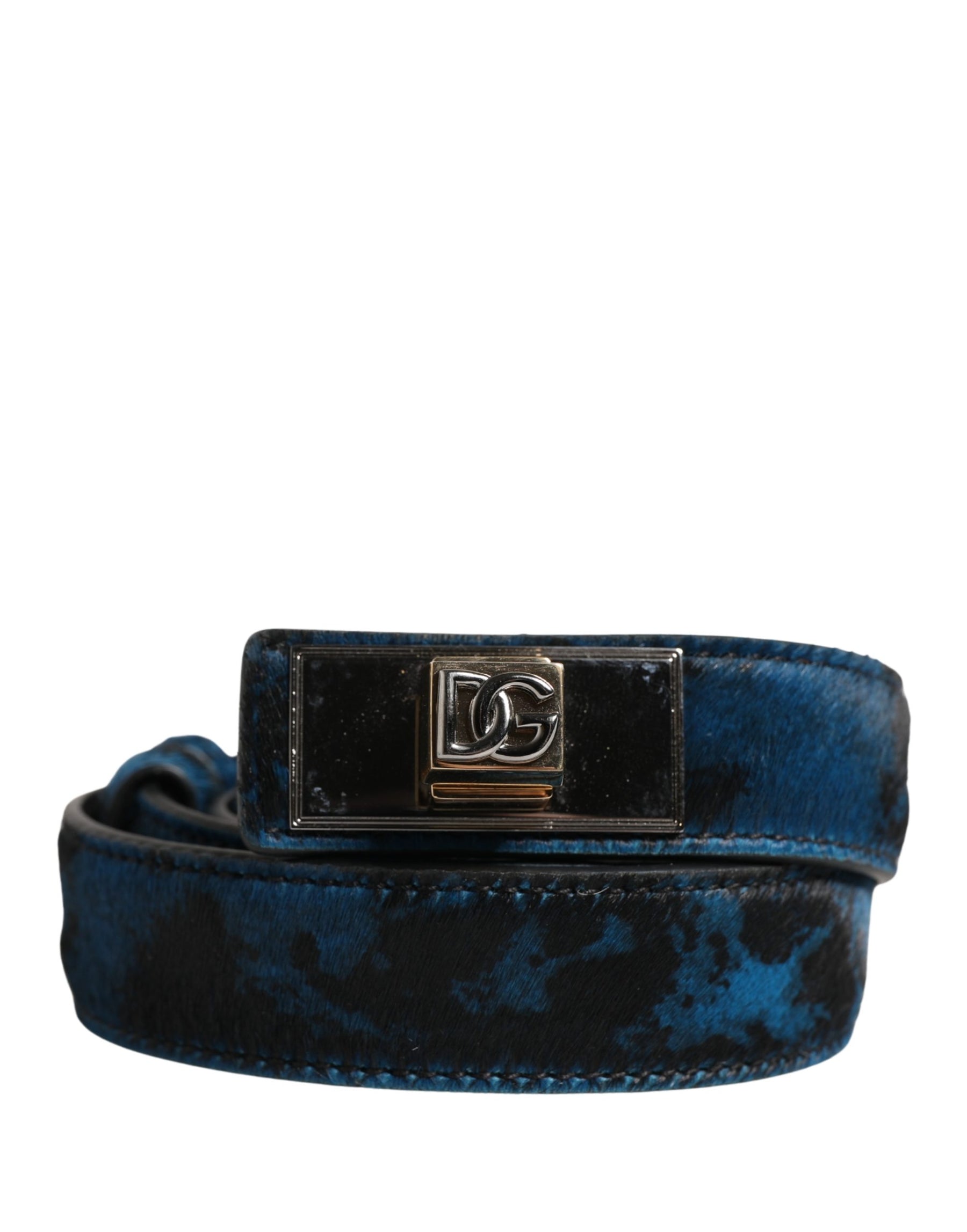 Dolce & Gabbana Men Blue Calf Leather Logo Metal Buckle Belt | Regal Royce