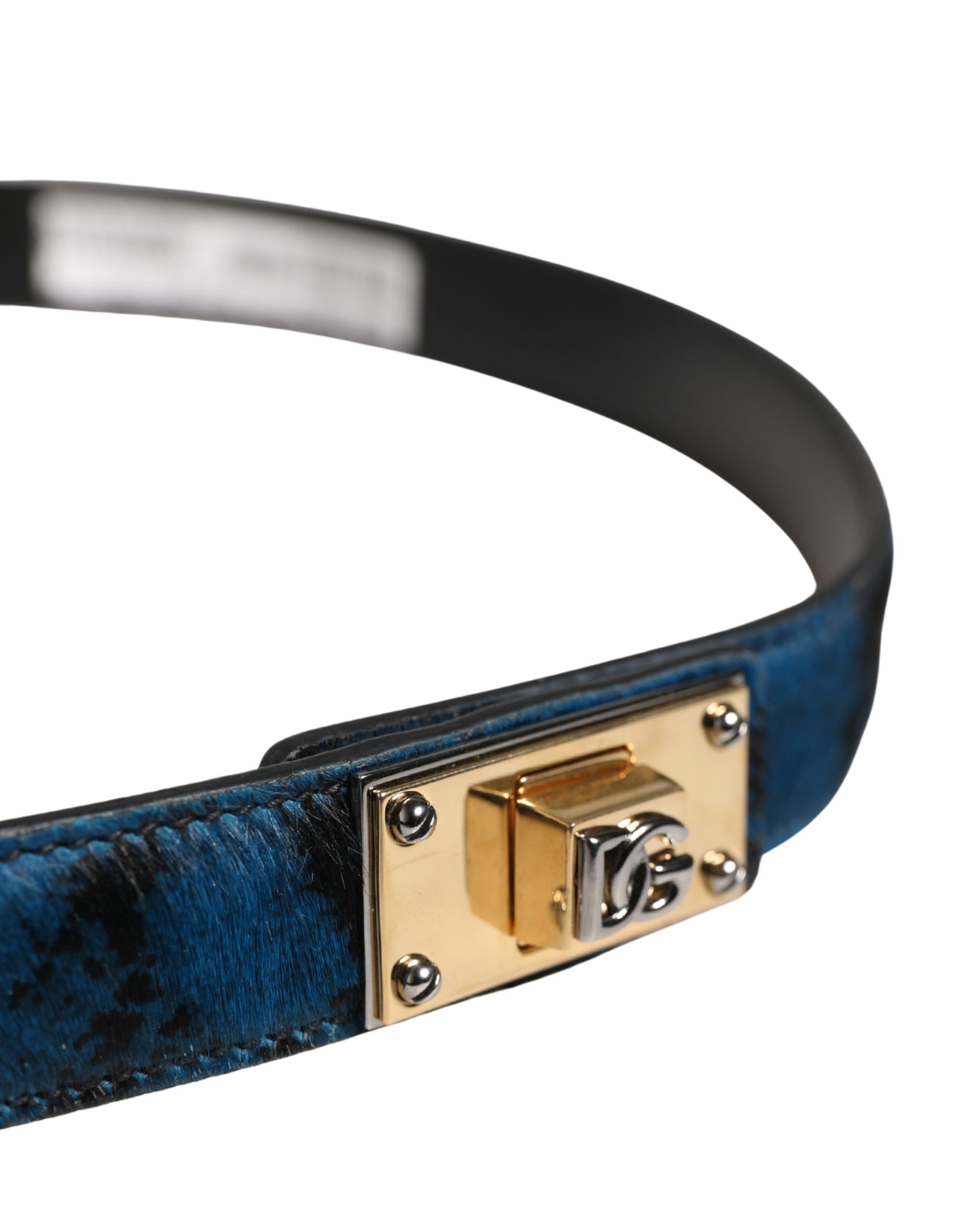 Dolce & Gabbana Men Blue Calf Leather Logo Metal Buckle Belt | Regal Royce