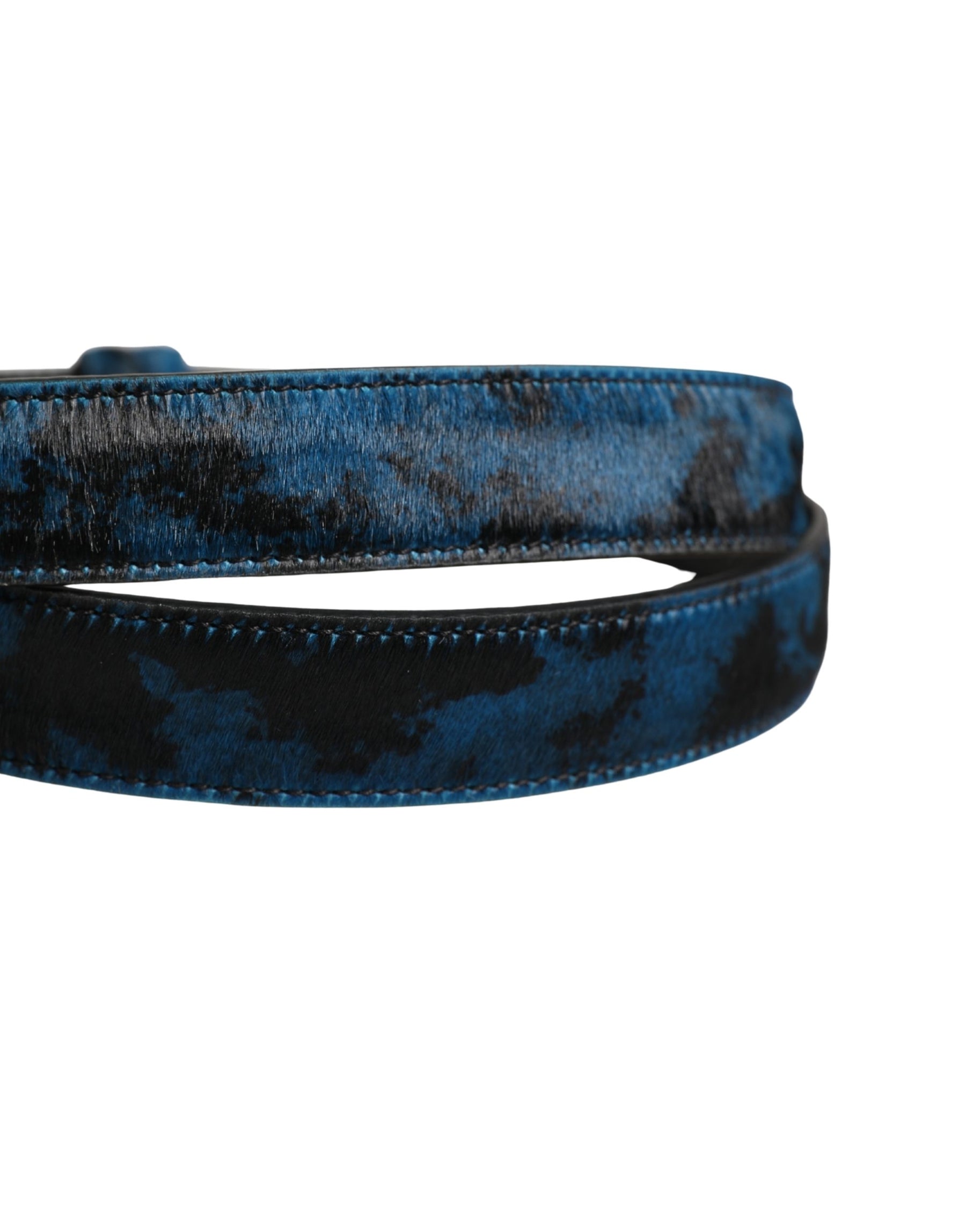 Dolce & Gabbana Men Blue Calf Leather Logo Metal Buckle Belt | Regal Royce