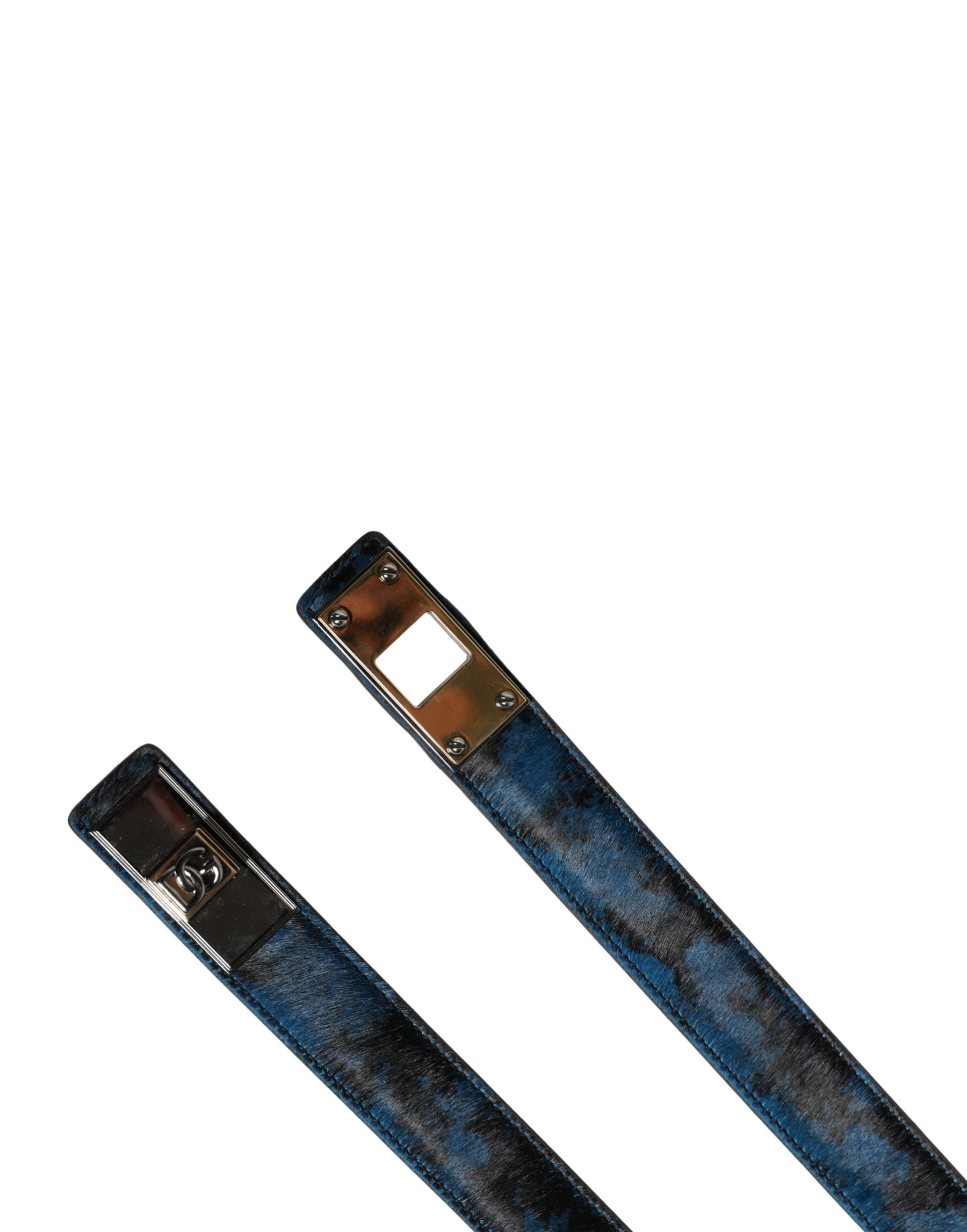 Dolce & Gabbana Men Blue Calf Leather Logo Metal Buckle Belt | Regal Royce