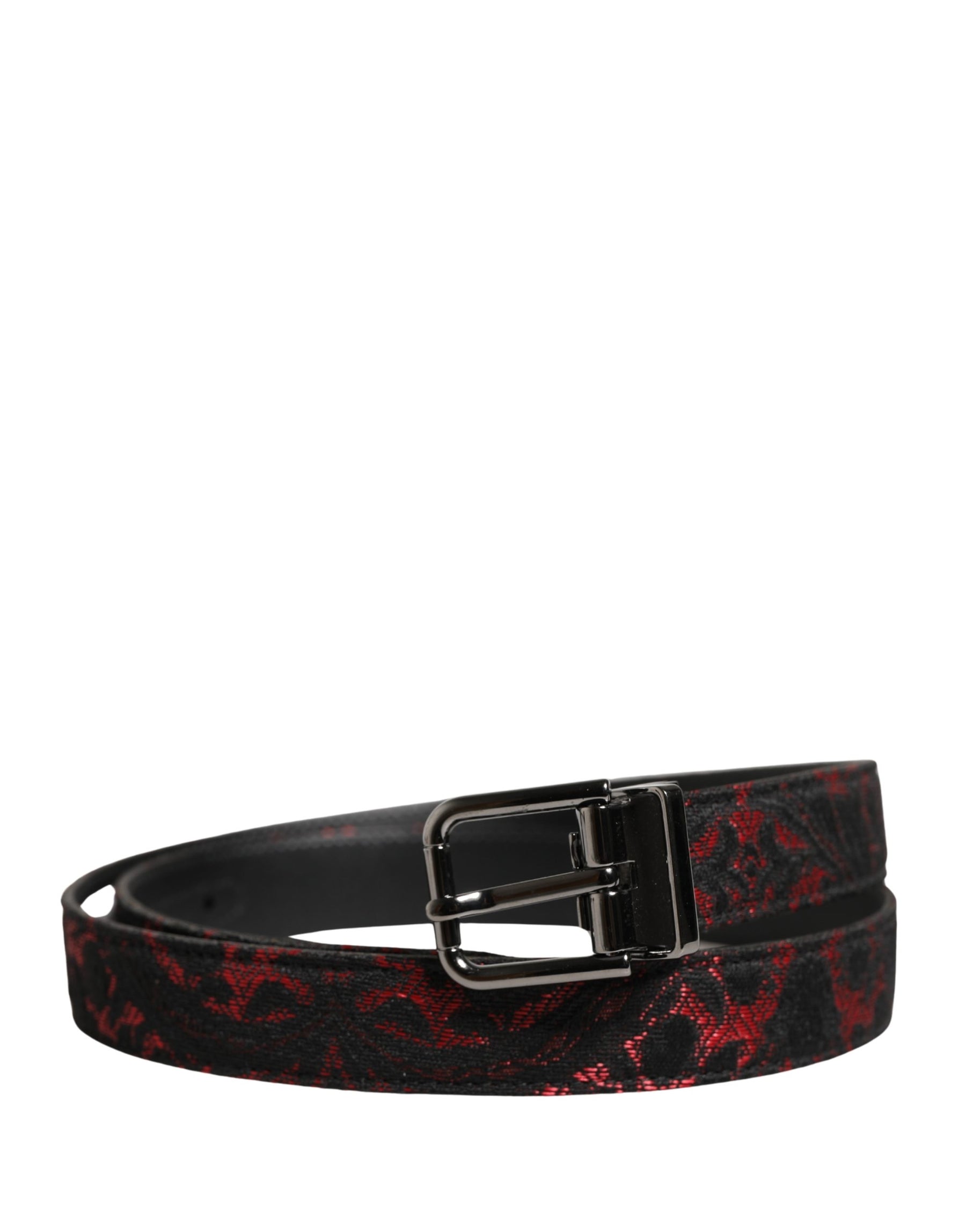 Dolce & Gabbana Black Red Polyester Silver Metal Buckle Belt | Regal Royce