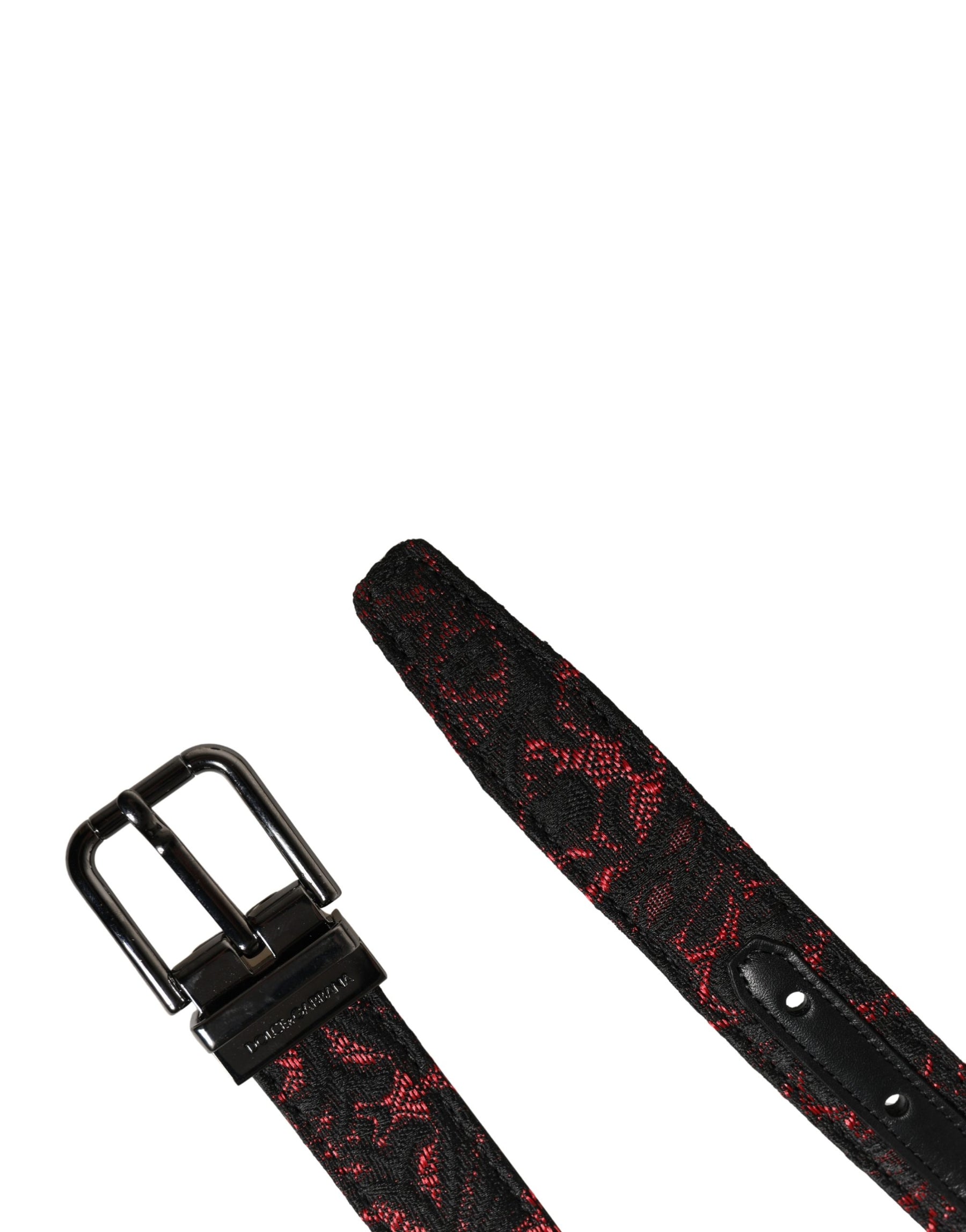 Dolce & Gabbana Black Red Polyester Silver Metal Buckle Belt | Regal Royce