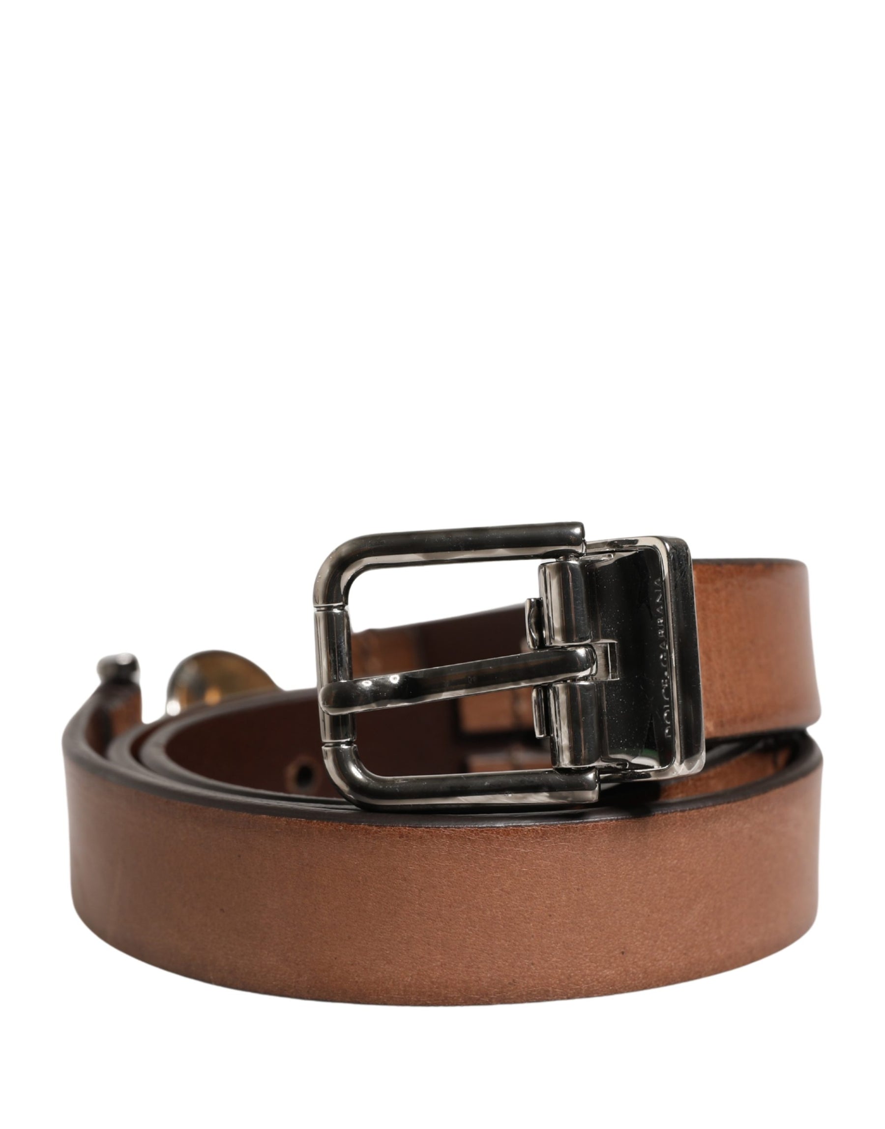 Dolce & Gabbana Men Brown Classic Leather Metal Buckle Belt | Regal Royce