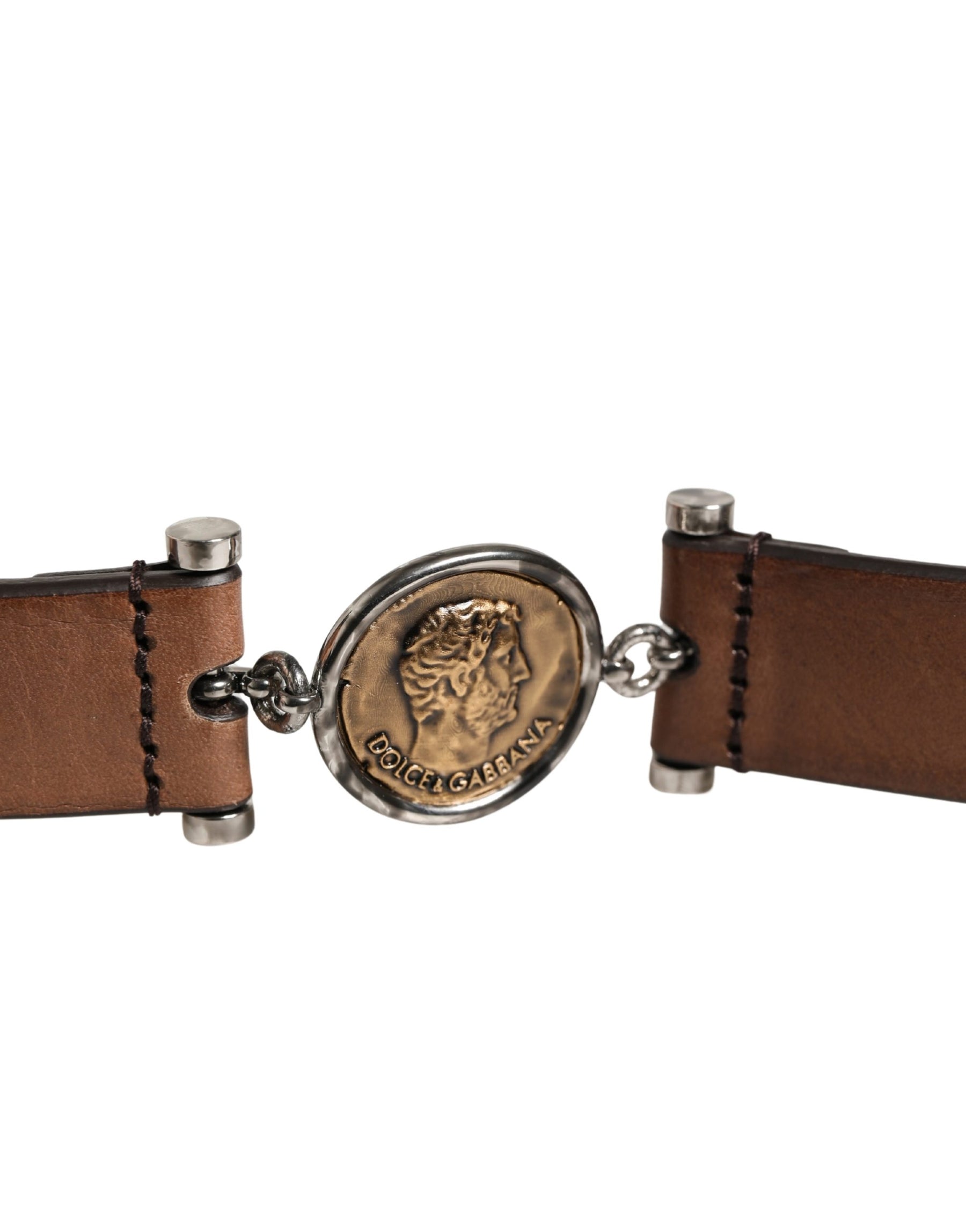 Dolce & Gabbana Men Brown Classic Leather Metal Buckle Belt | Regal Royce
