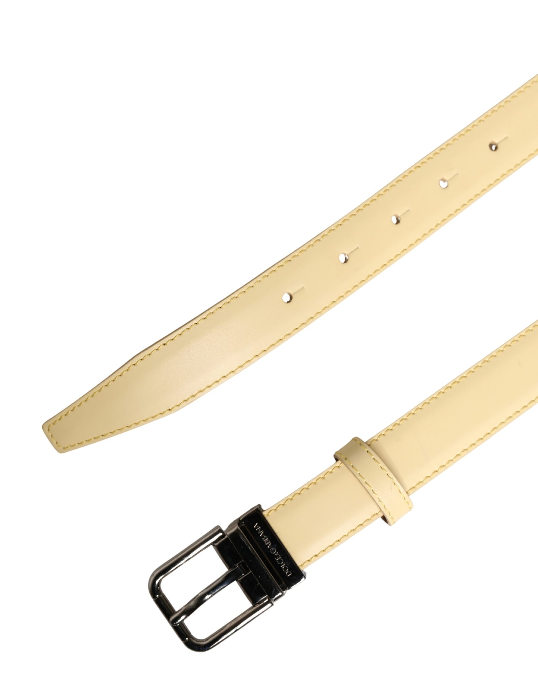Dolce & Gabbana Men Yellow Classic Leather Metal Buckle Belt | Regal Royce