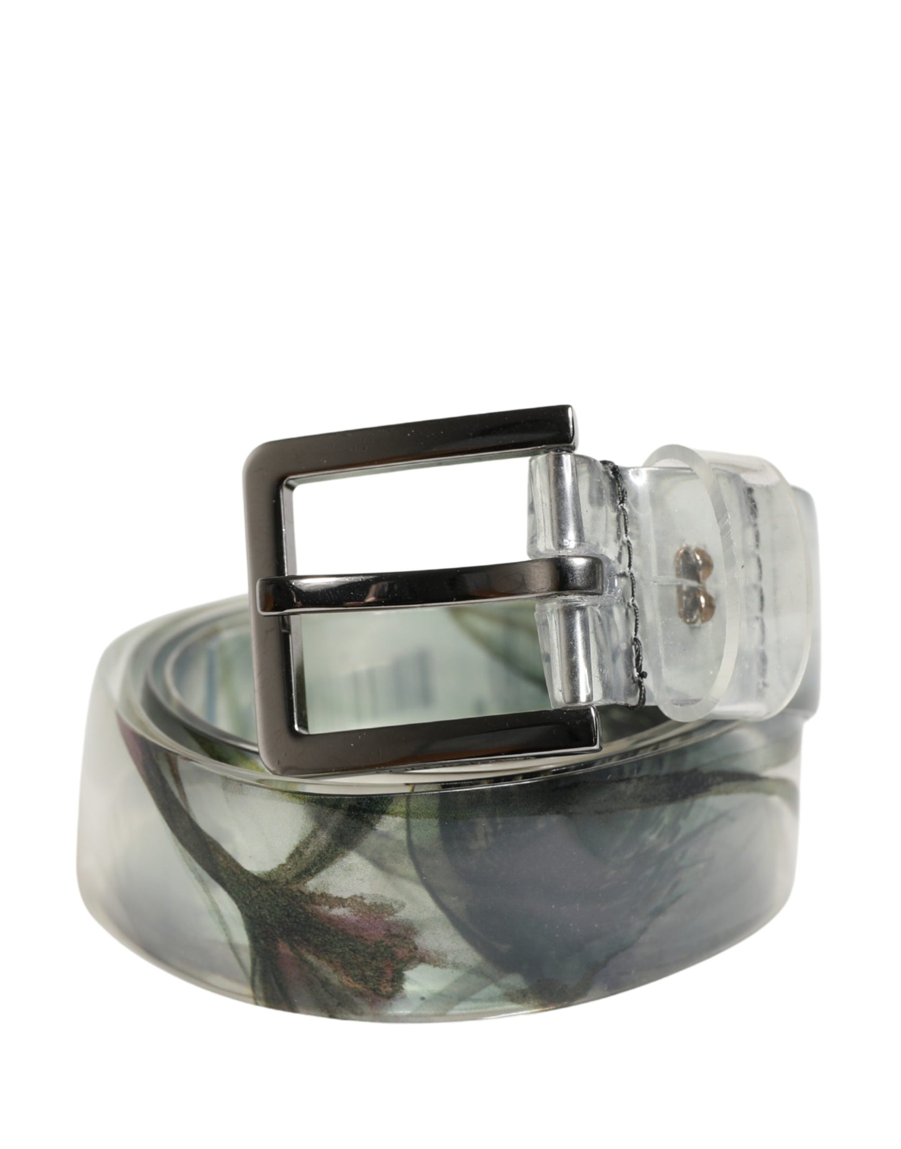 Dolce & Gabbana Men White Floral PVC Silver Metal Buckle Belt | Regal Royce
