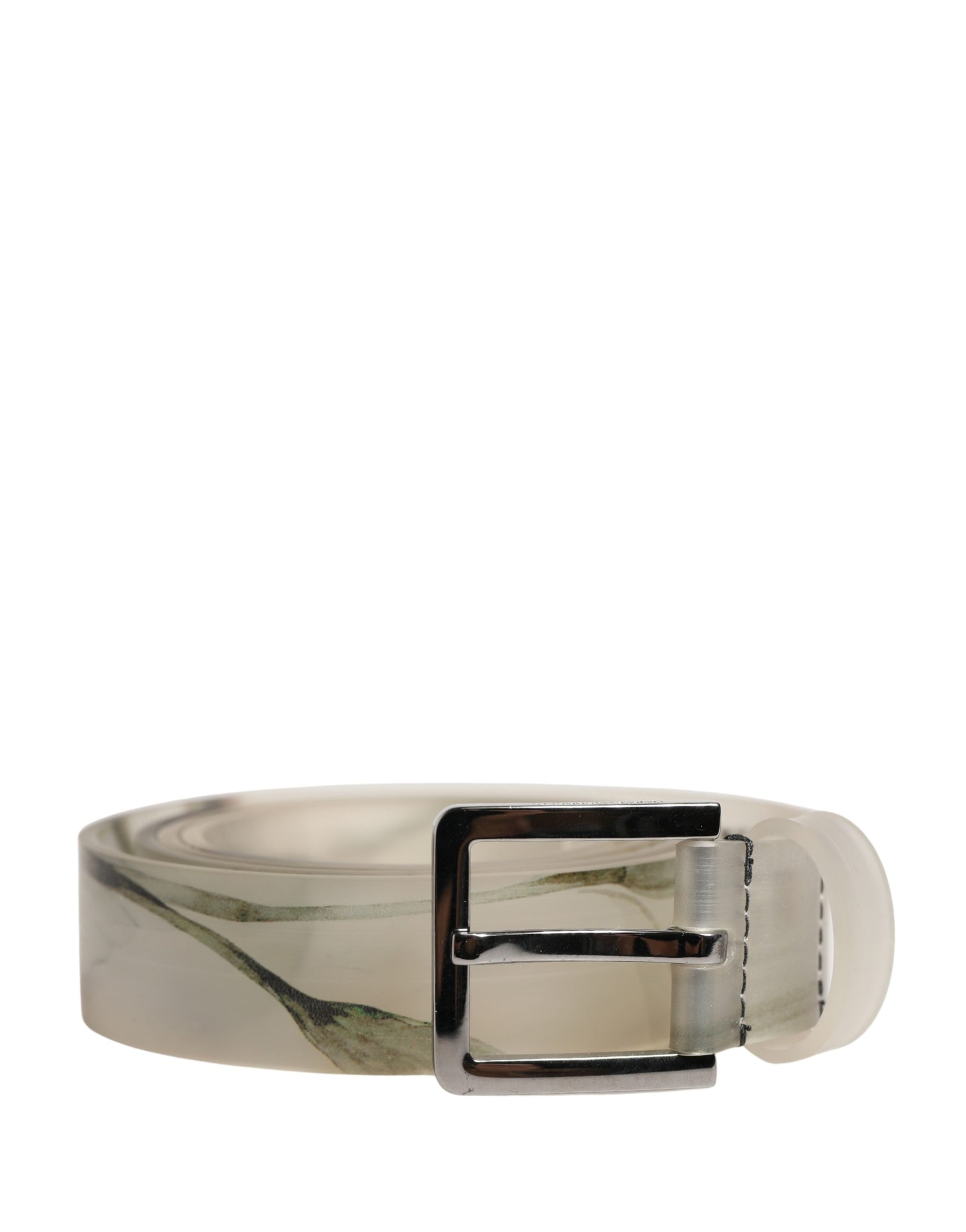 Dolce & Gabbana Men White Floral PVC Silver Metal Buckle Belt | Regal Royce
