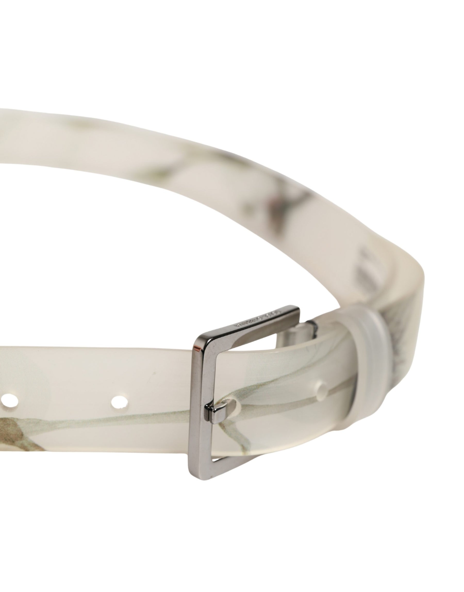 Dolce & Gabbana Men White Floral PVC Silver Metal Buckle Belt | Regal Royce