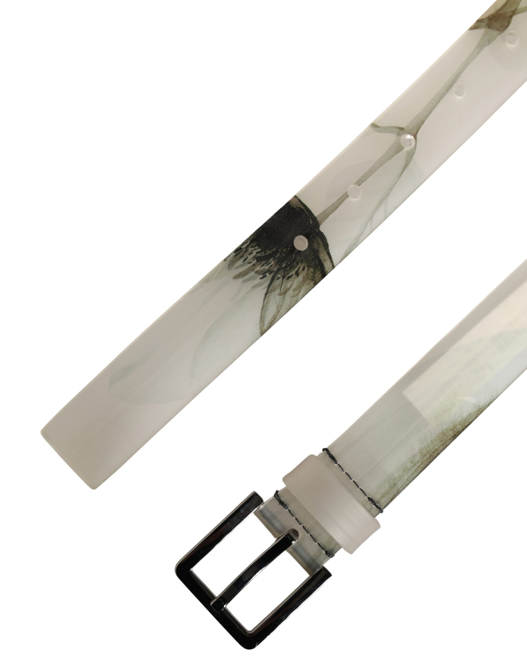 Dolce & Gabbana Men White Floral PVC Silver Metal Buckle Belt | Regal Royce