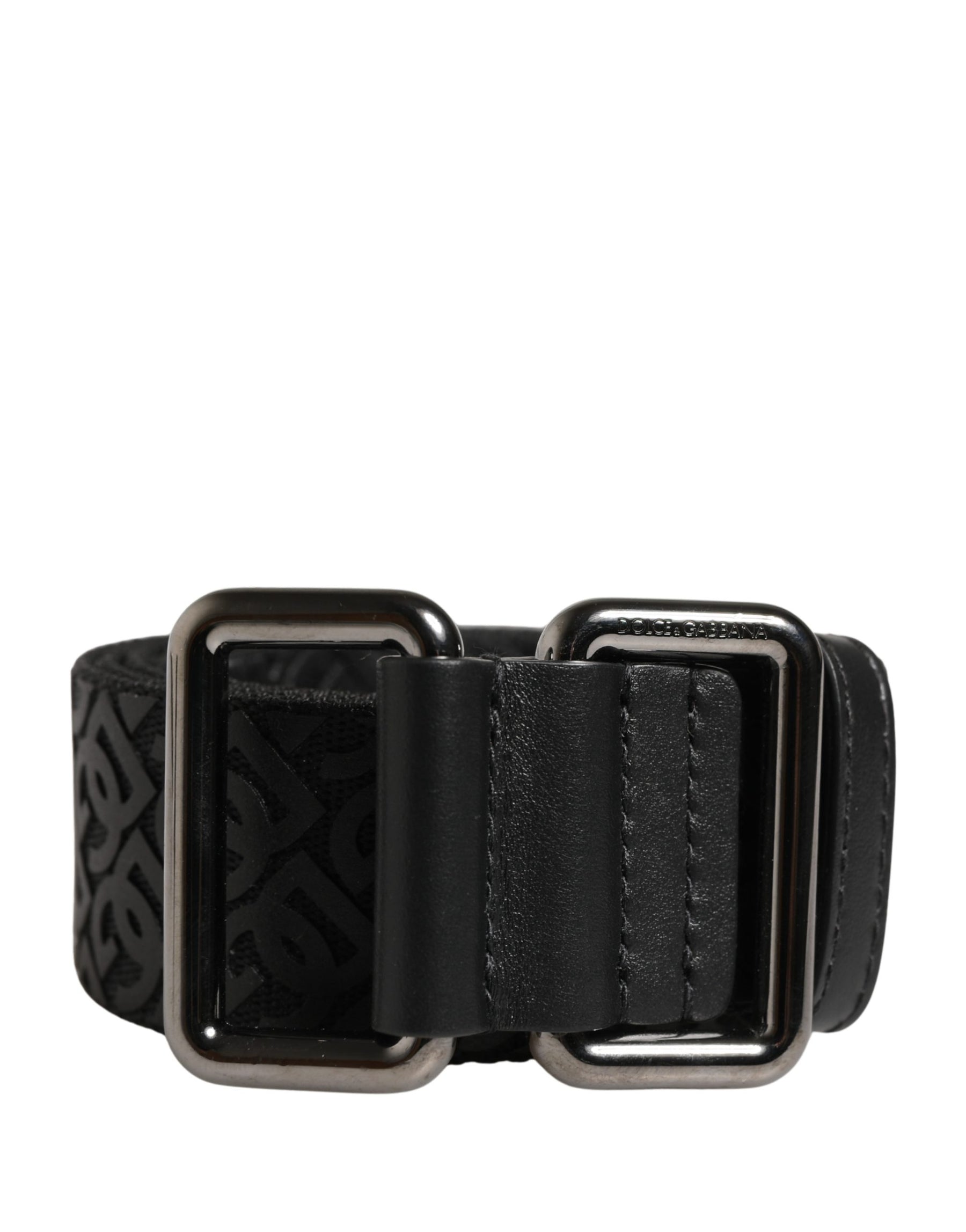 Dolce & Gabbana Men Black DG Logo Polyester Metal Buckle Belt | Regal Royce