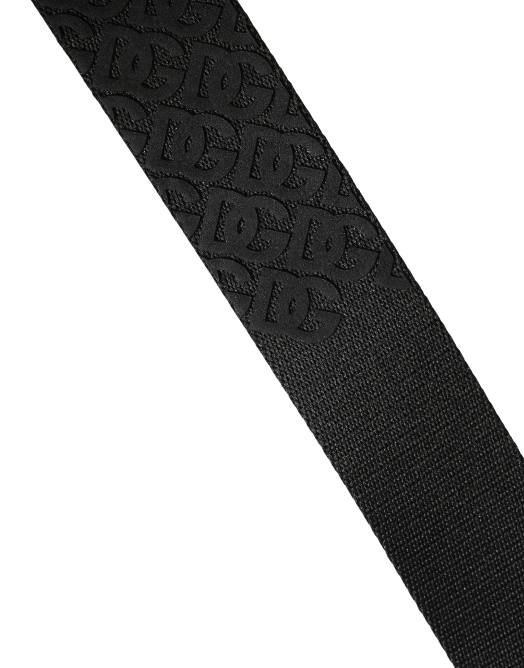 Dolce & Gabbana Men Black DG Logo Polyester Metal Buckle Belt | Regal Royce