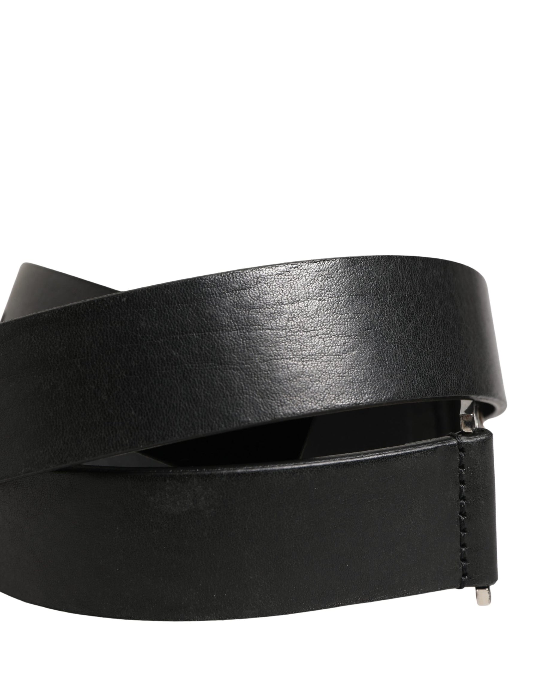 Dolce & Gabbana Men Black Classic Leather Metal Buckle Belt | Regal Royce