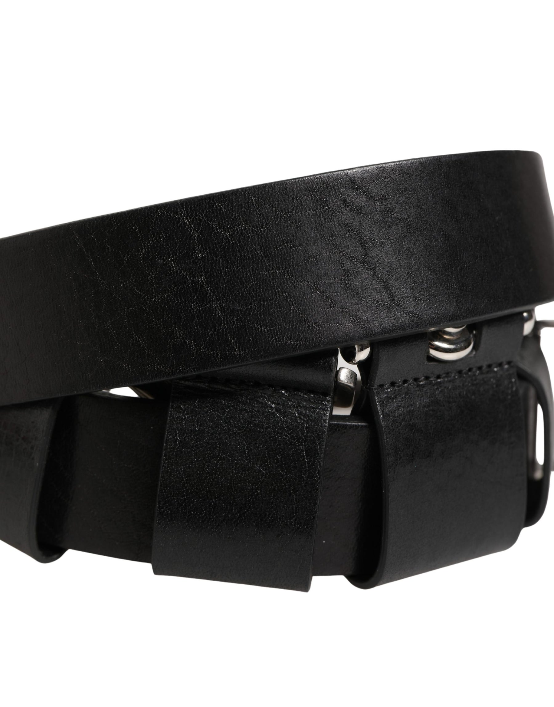 Dolce & Gabbana Black Calf Leather Silver Metal Buckle Belt | Regal Royce