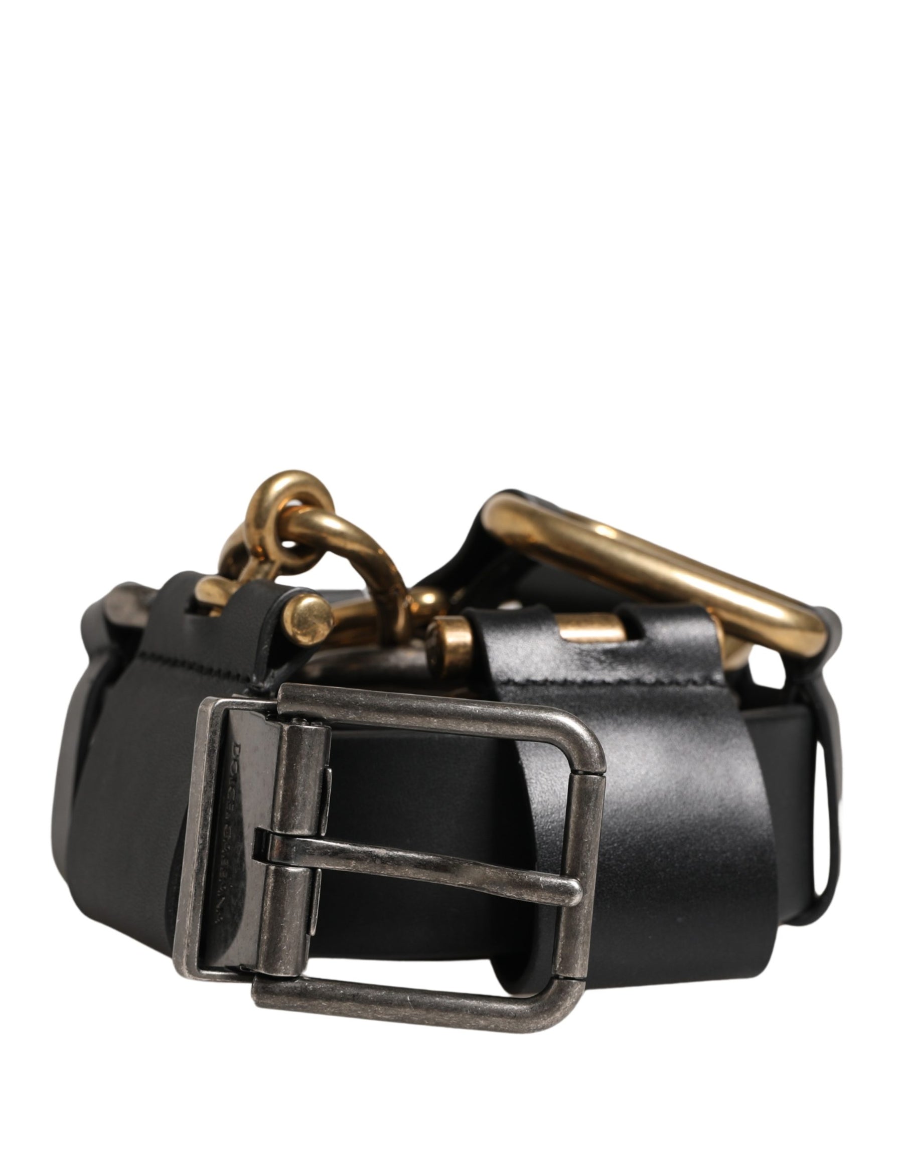 Dolce & Gabbana Men Black Classic Leather Metal Buckle Belt | Regal Royce