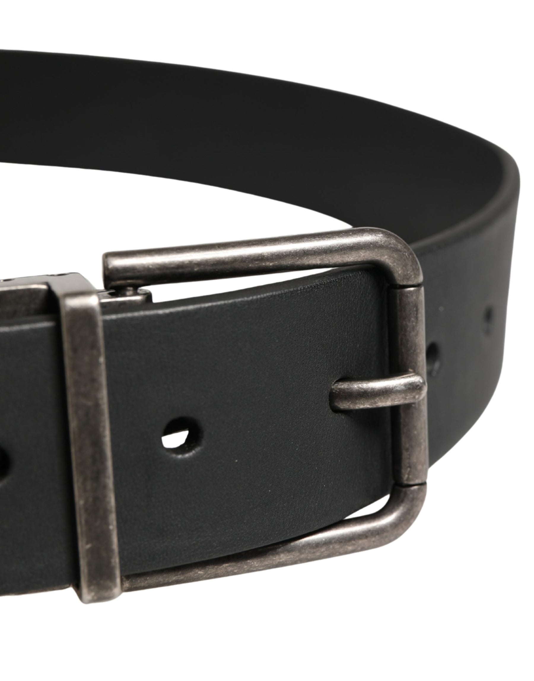 Dolce & Gabbana Men Black Classic Leather Metal Buckle Belt | Regal Royce