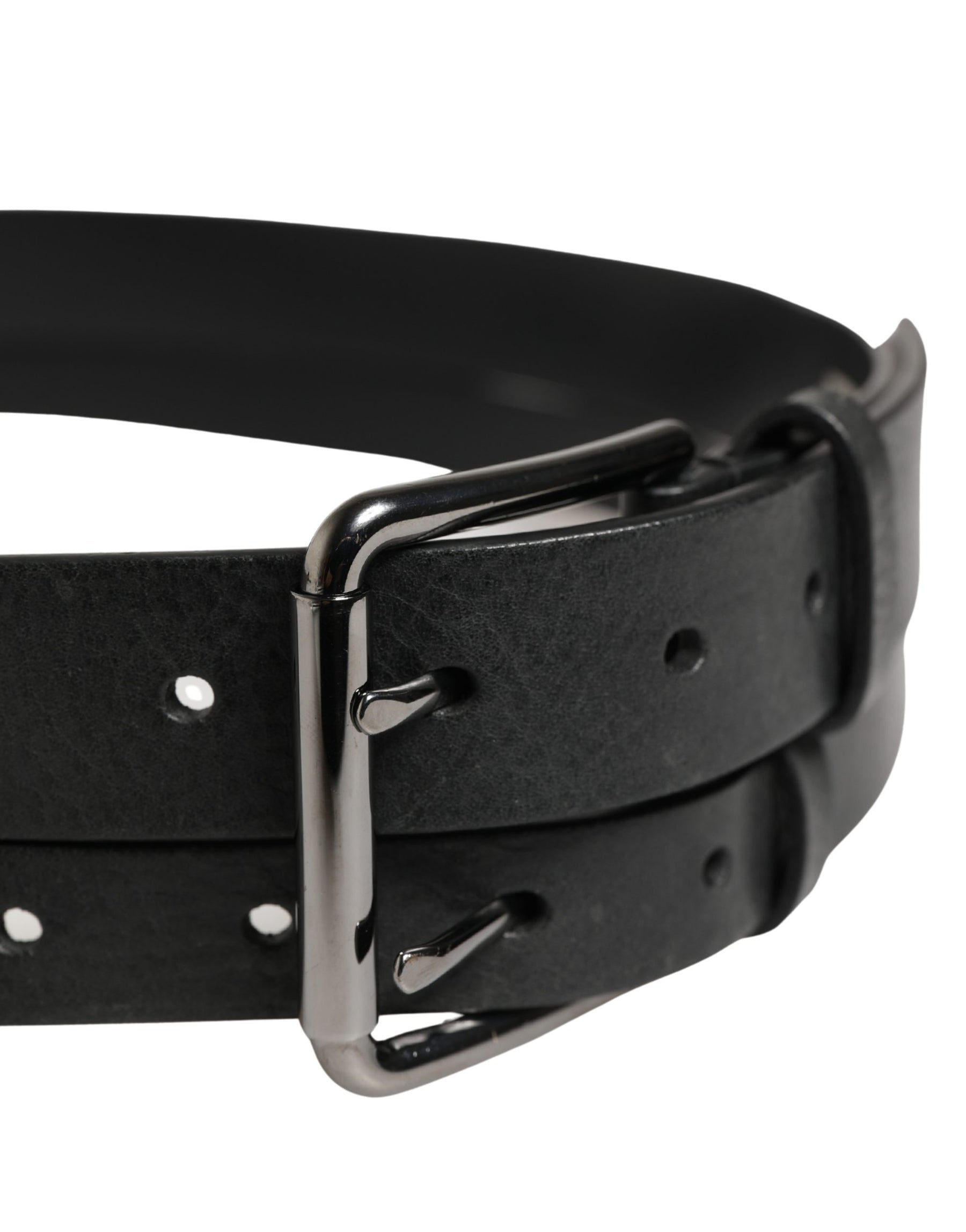 Dolce & Gabbana Black Double Strap Leather Silver Buckle Belt | Regal Royce