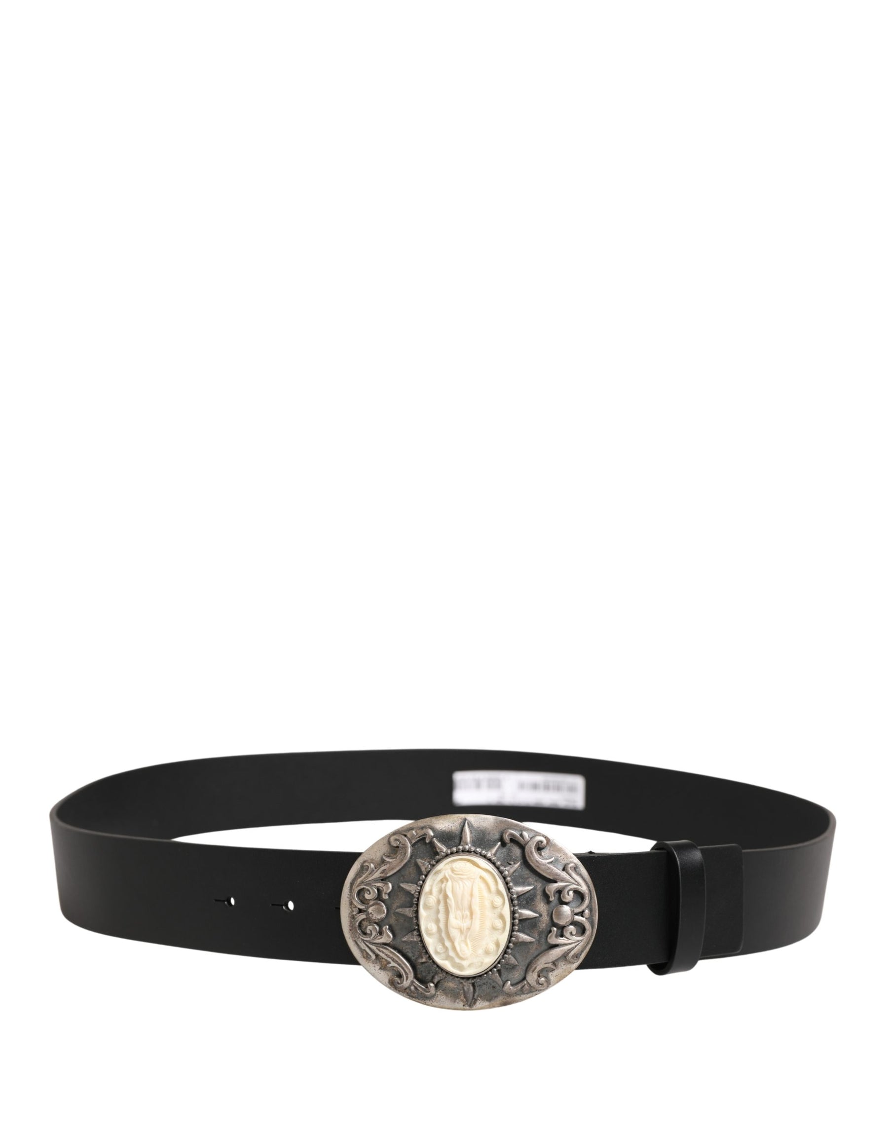Dolce & Gabbana Black Calf Leather Ornate Metal Buckle Belt | Regal Royce