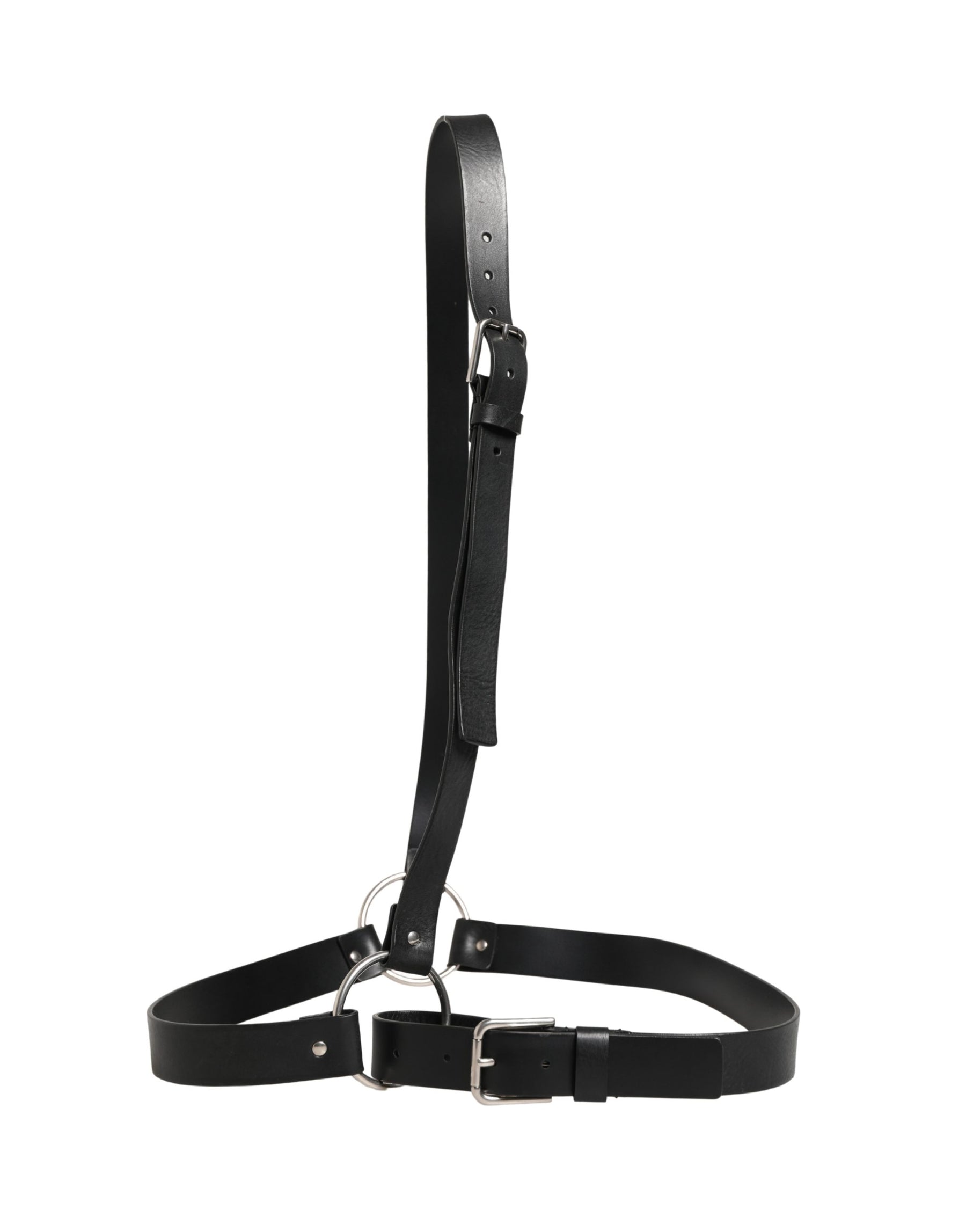 Dolce & Gabbana Black Double Strap Leather Silver Buckle Belt | Regal Royce