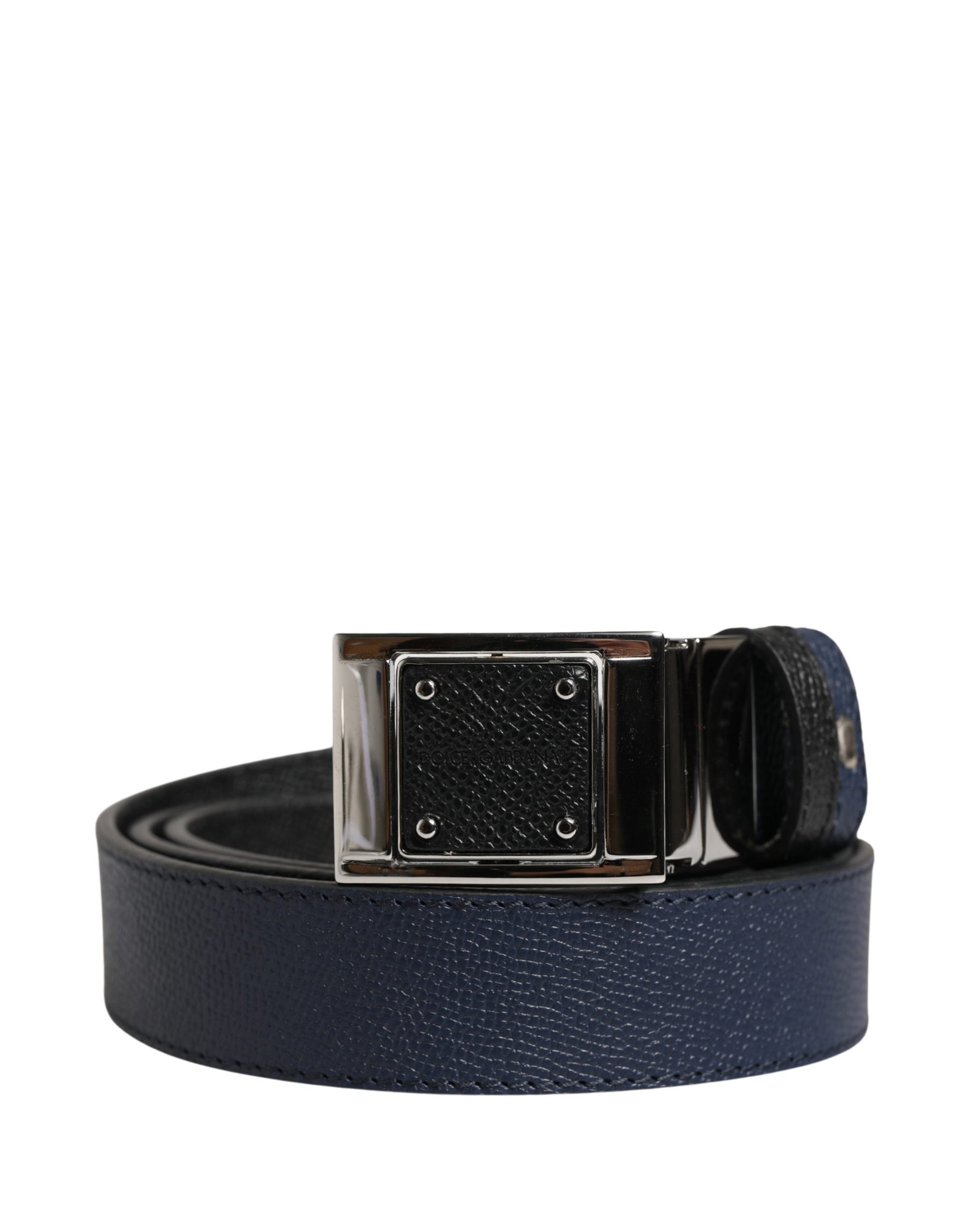 Dolce & Gabbana Men Blue Calfskin Leather Square Buckle Belt | Regal Royce