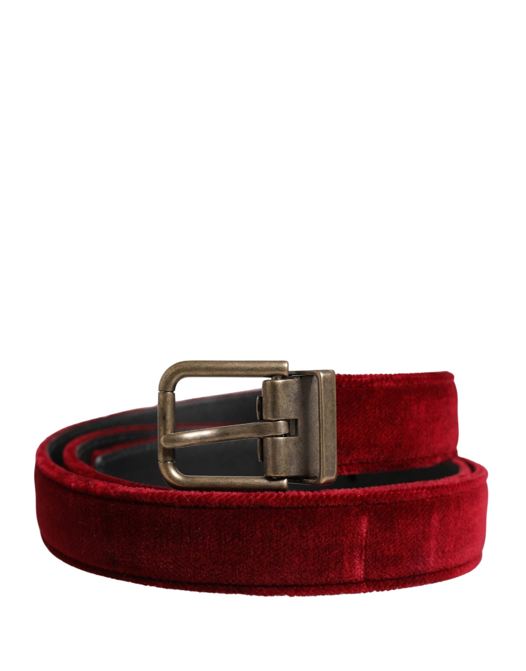 Dolce & Gabbana Men Burgundy Velvet Cotton Metal Buckle Belt | Regal Royce