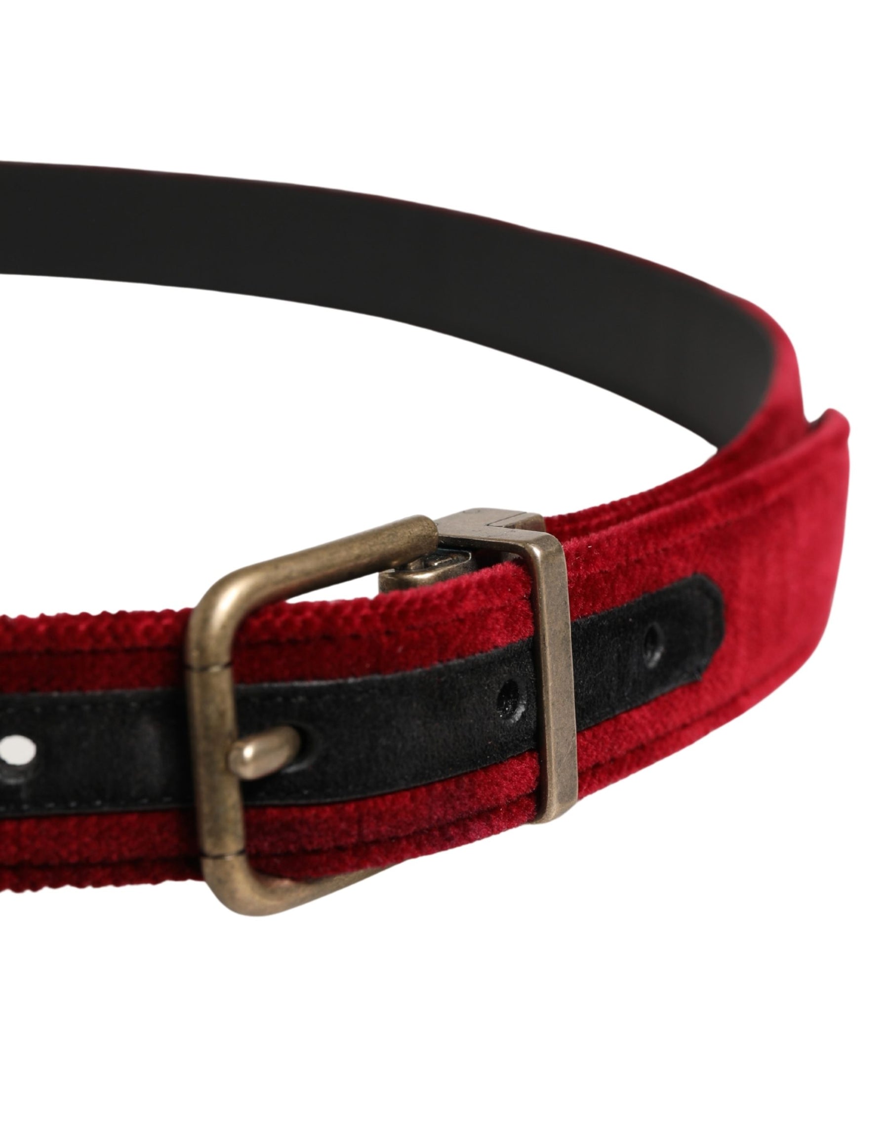 Dolce & Gabbana Men Burgundy Velvet Cotton Metal Buckle Belt | Regal Royce