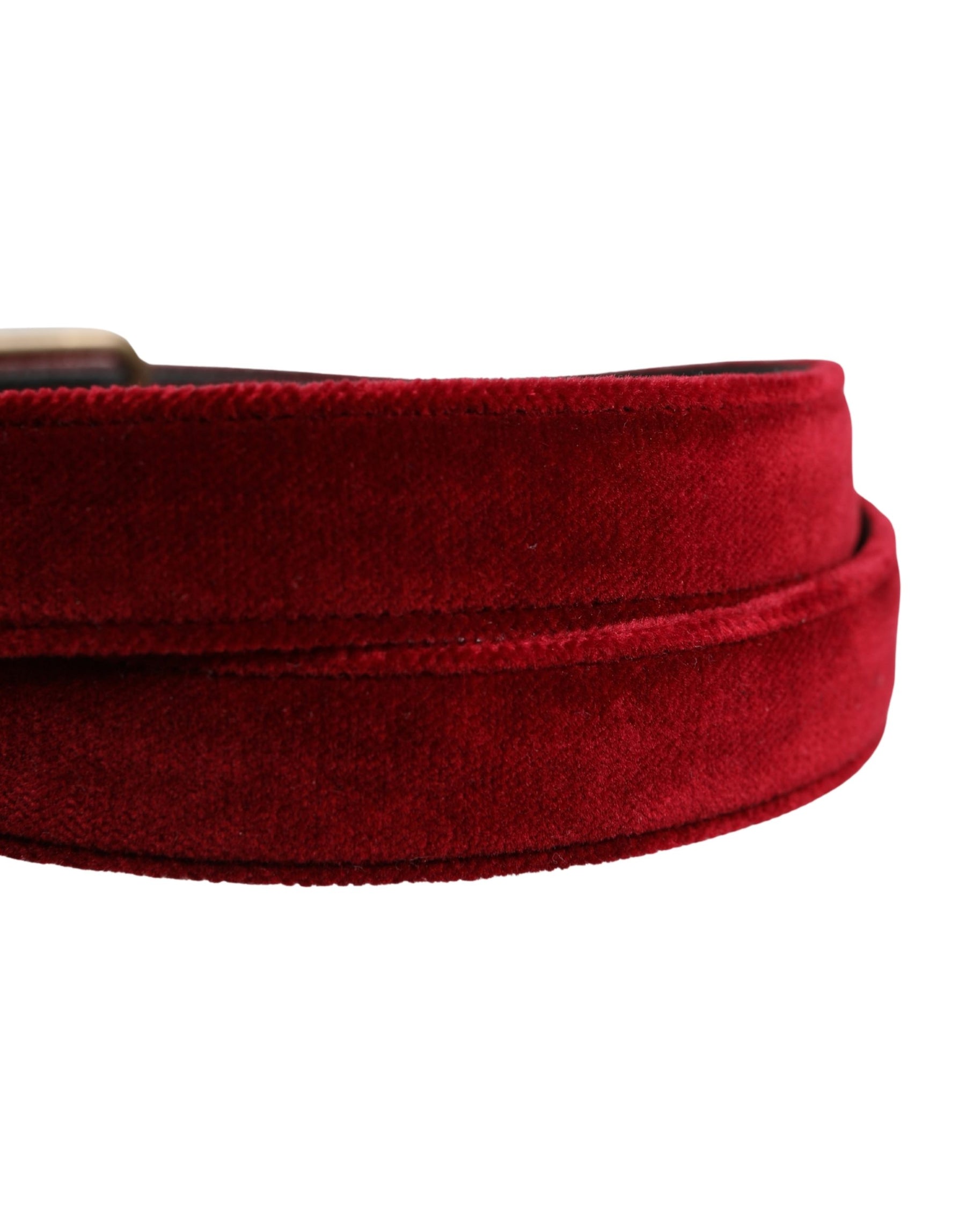Dolce & Gabbana Men Burgundy Velvet Cotton Metal Buckle Belt | Regal Royce