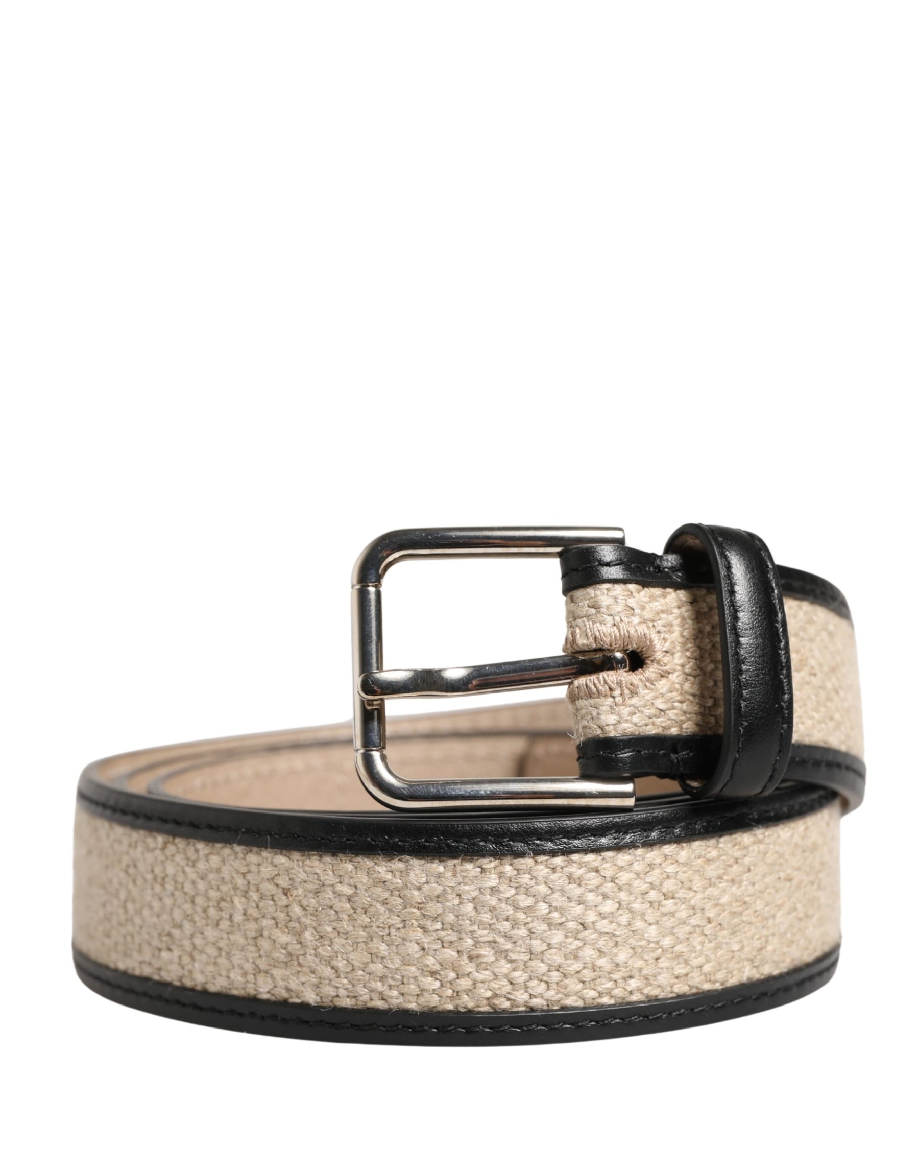 Dolce & Gabbana Men Beige Woven Leather Metal Buckle Belt | Regal Royce