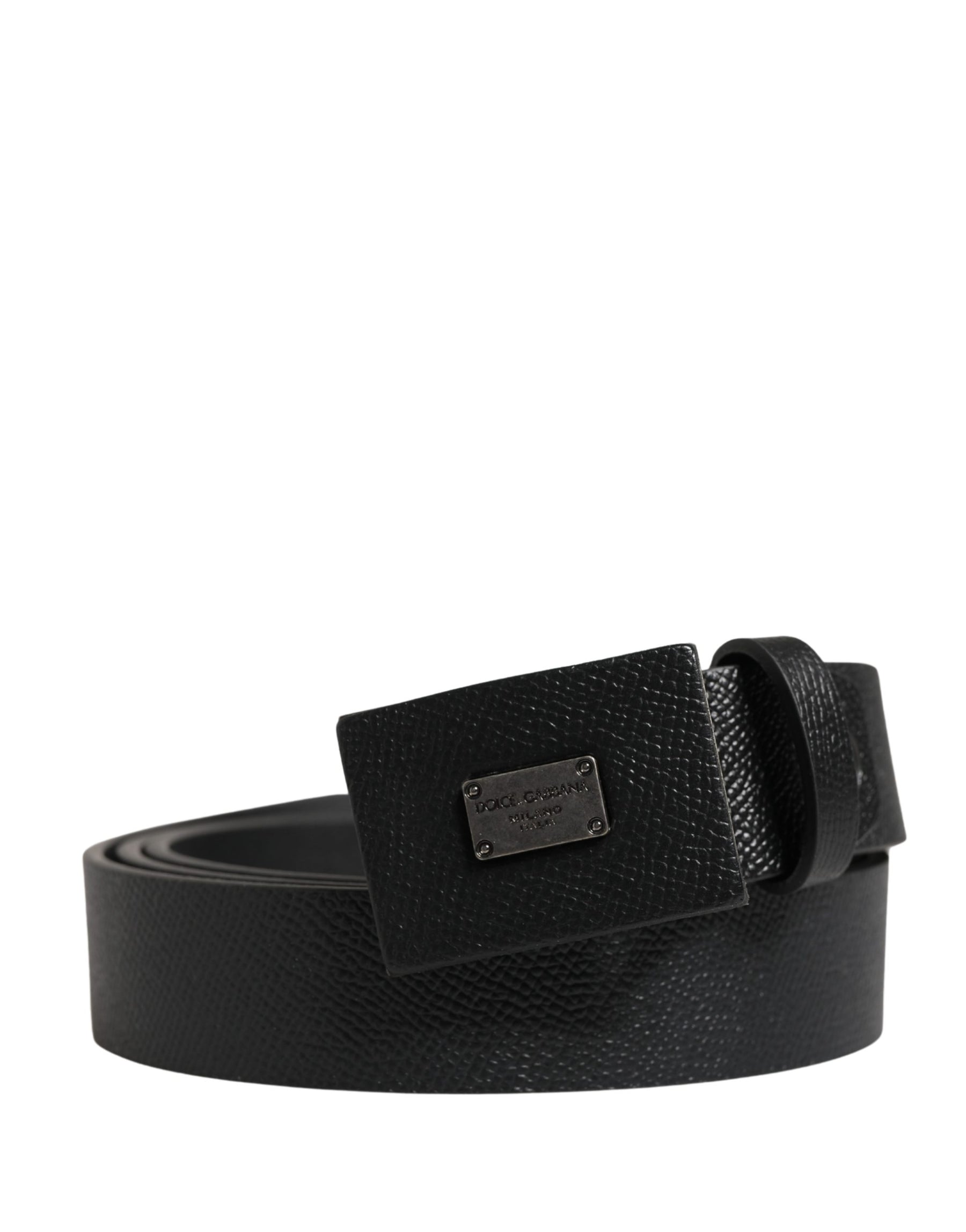 Dolce & Gabbana Men Black Calfskin Leather Square Buckle Belt | Regal Royce