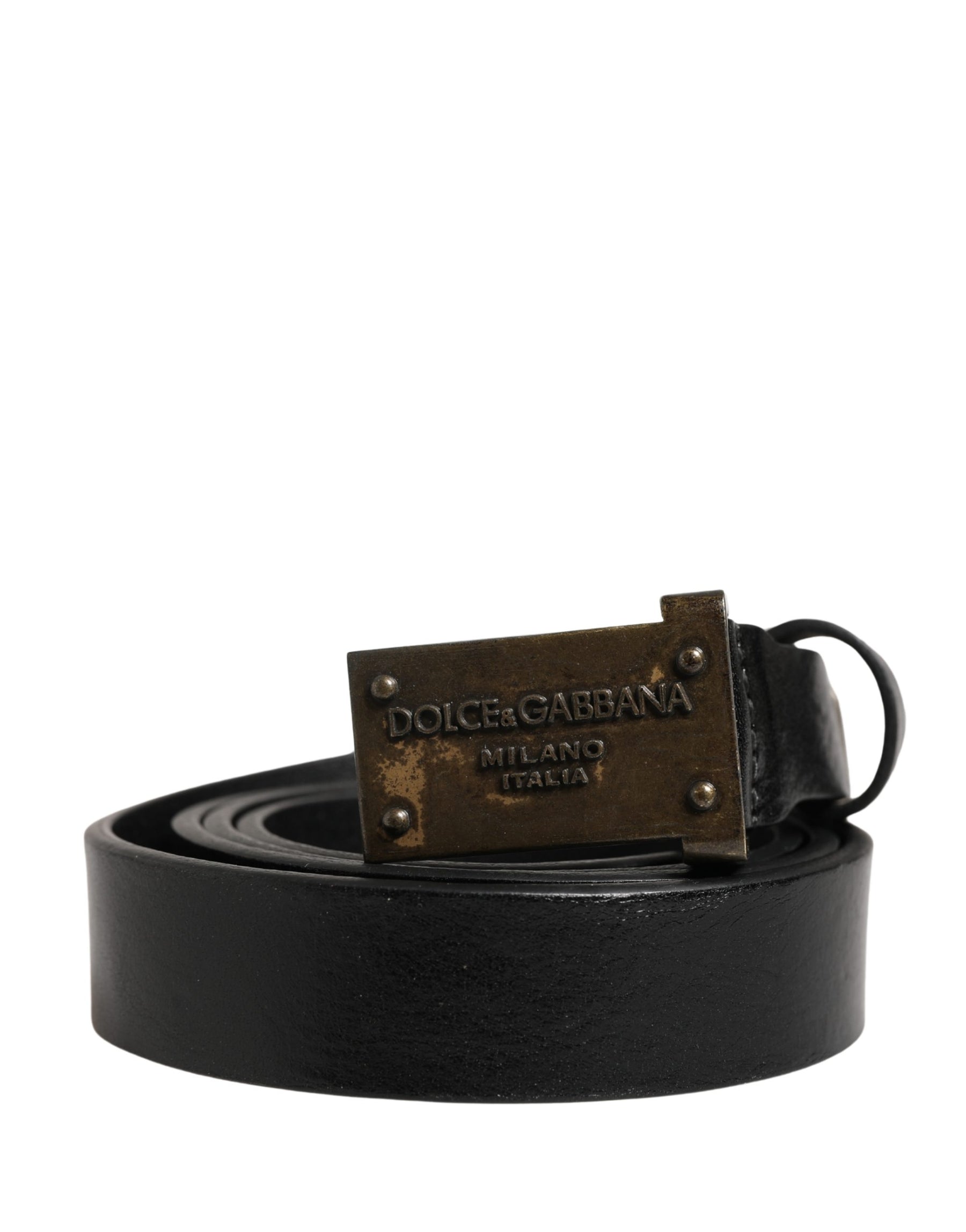 Dolce & Gabbana Men Black Classic Leather Logo Buckle Belt | Regal Royce