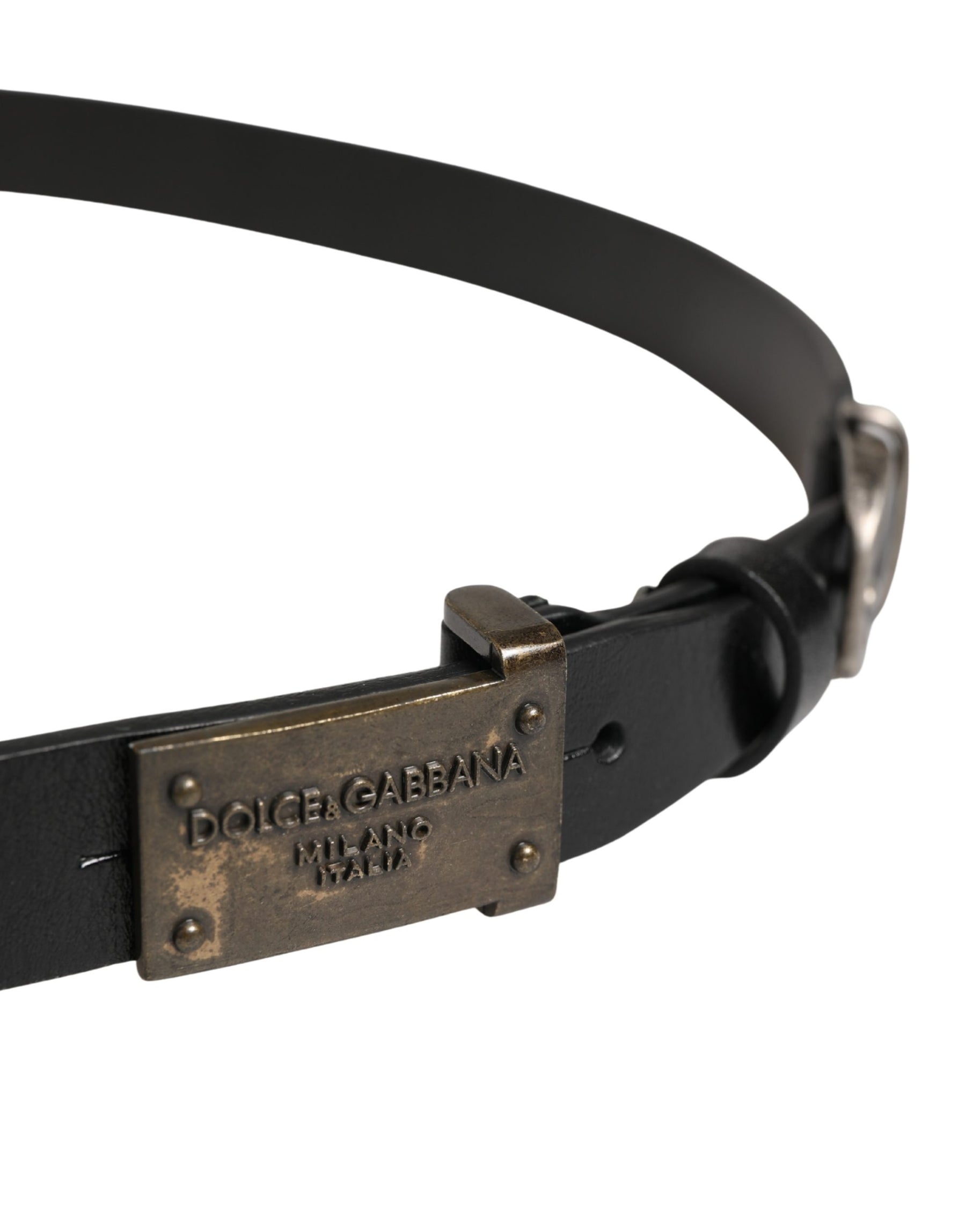 Dolce & Gabbana Men Black Classic Leather Logo Buckle Belt | Regal Royce