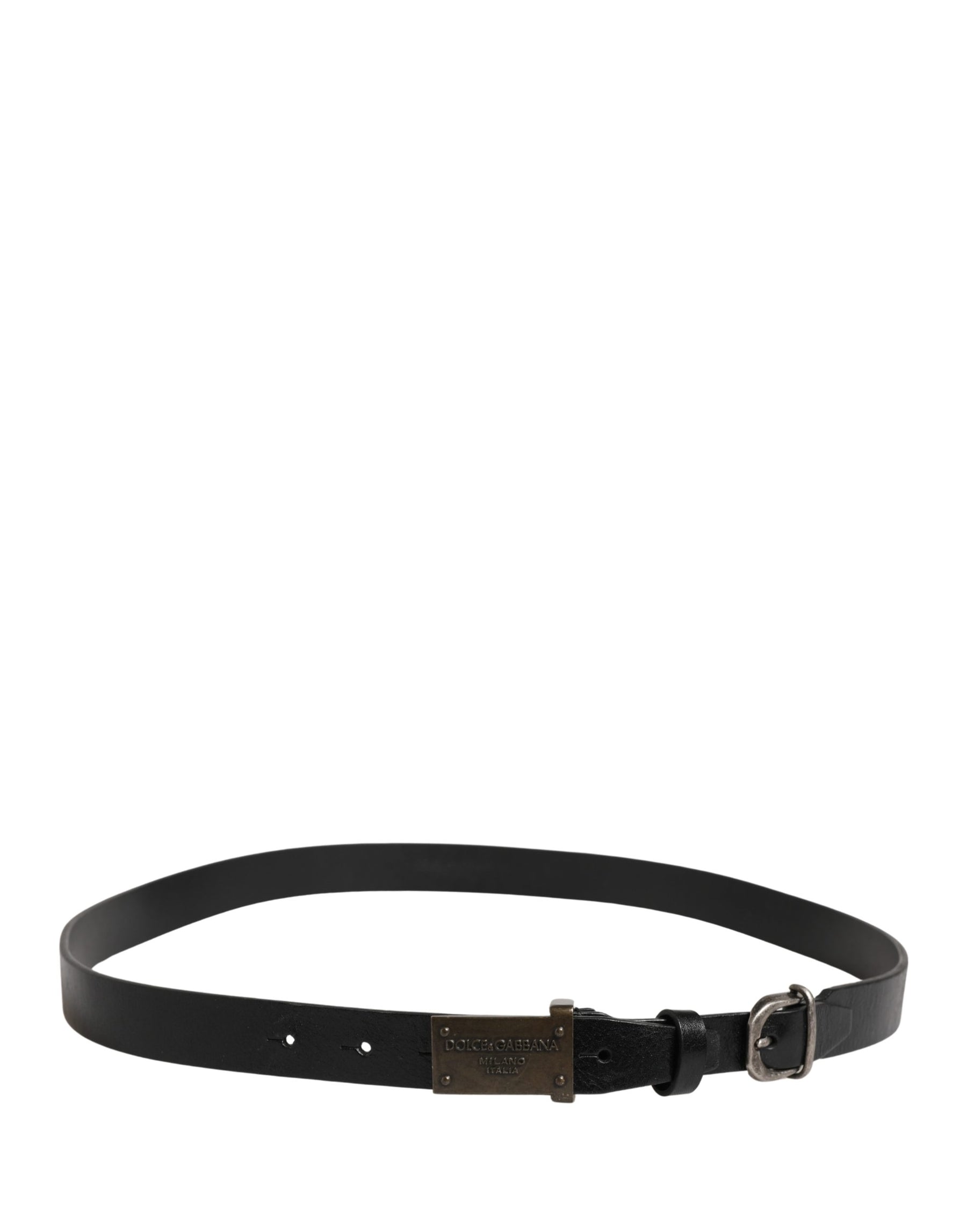 Dolce & Gabbana Men Black Classic Leather Logo Buckle Belt | Regal Royce