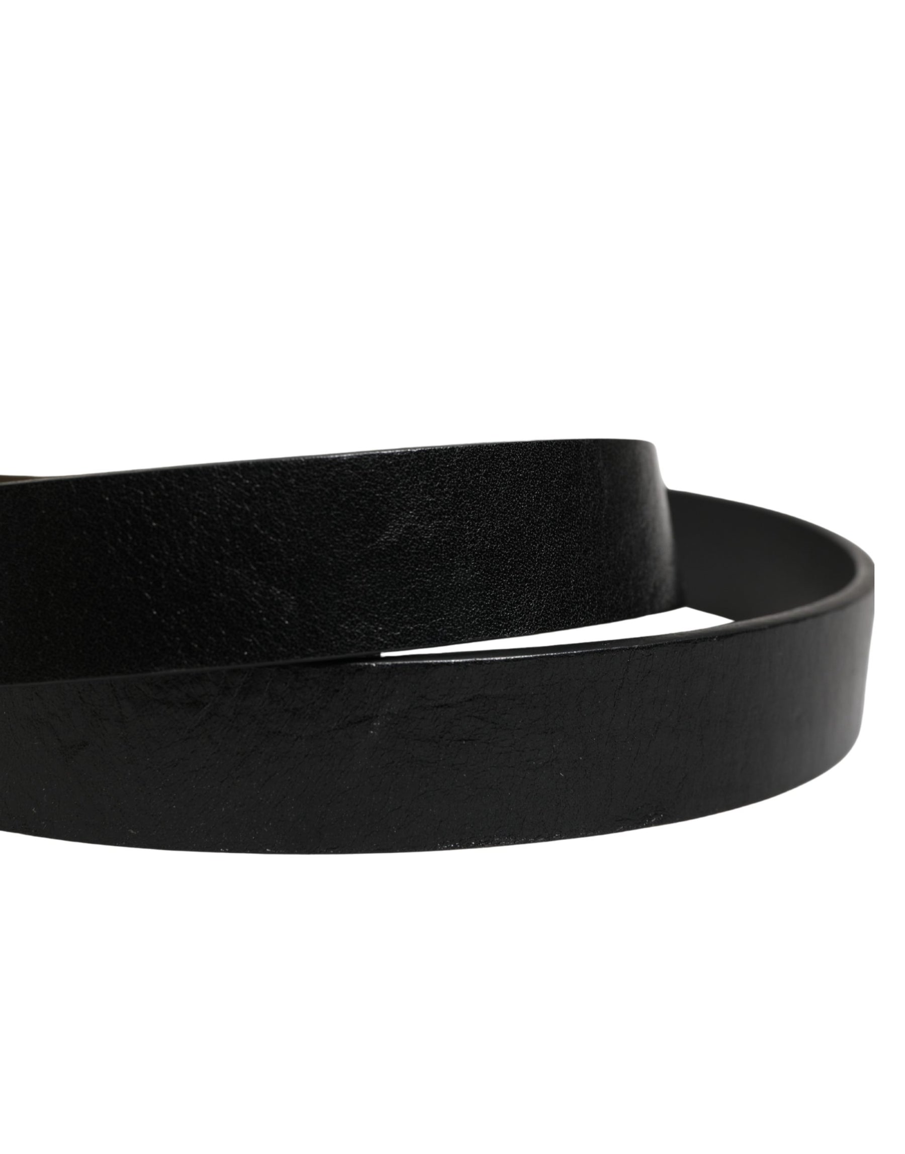 Dolce & Gabbana Men Black Classic Leather Logo Buckle Belt | Regal Royce