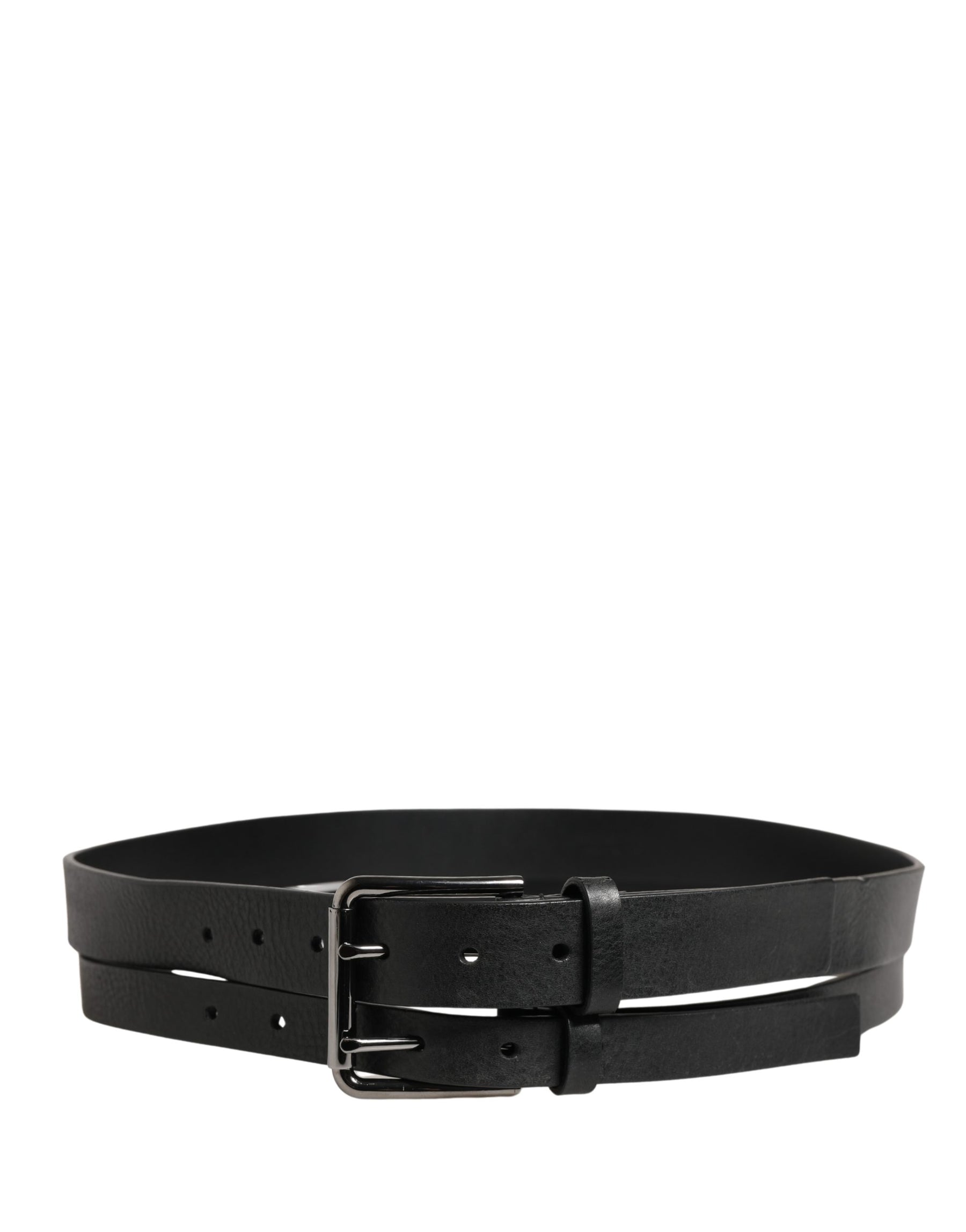 Dolce & Gabbana Black Double Strap Leather Silver Buckle Belt | Regal Royce