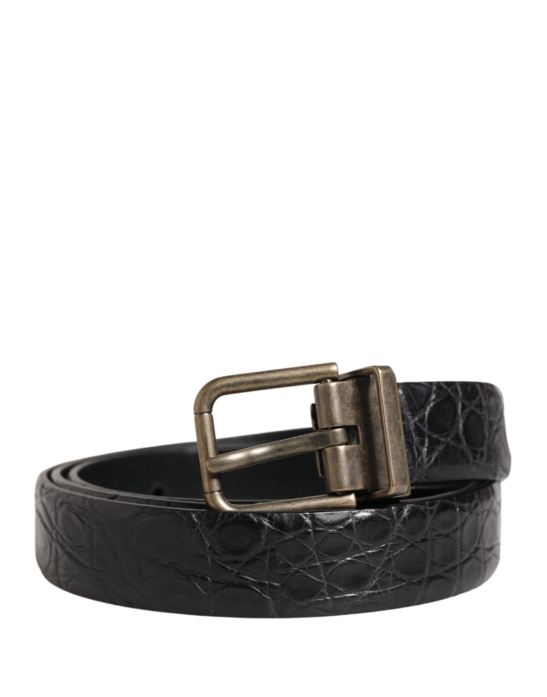 Dolce & Gabbana Men Black Exotic Leather Metal Buckle Belt | Regal Royce