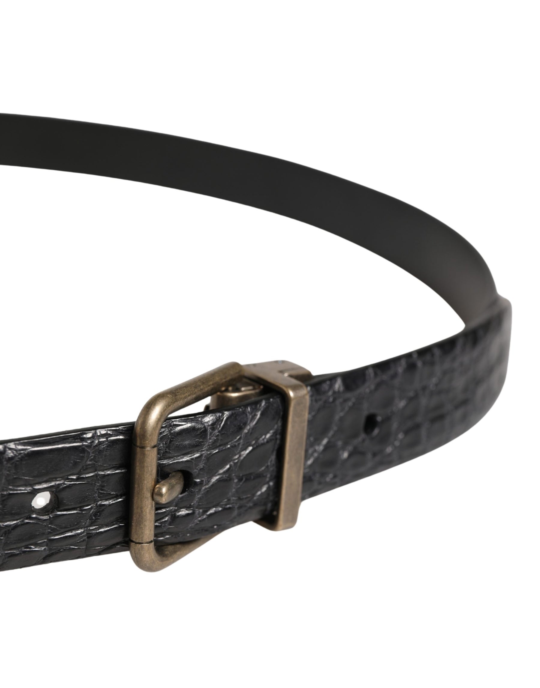 Dolce & Gabbana Men Black Exotic Leather Metal Buckle Belt | Regal Royce