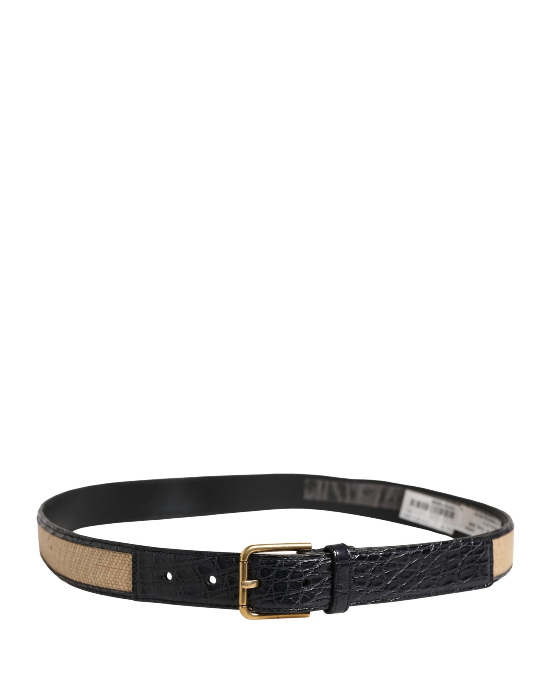 Dolce & Gabbana Men Beige Braided Leather Metal Buckle Belt | Regal Royce